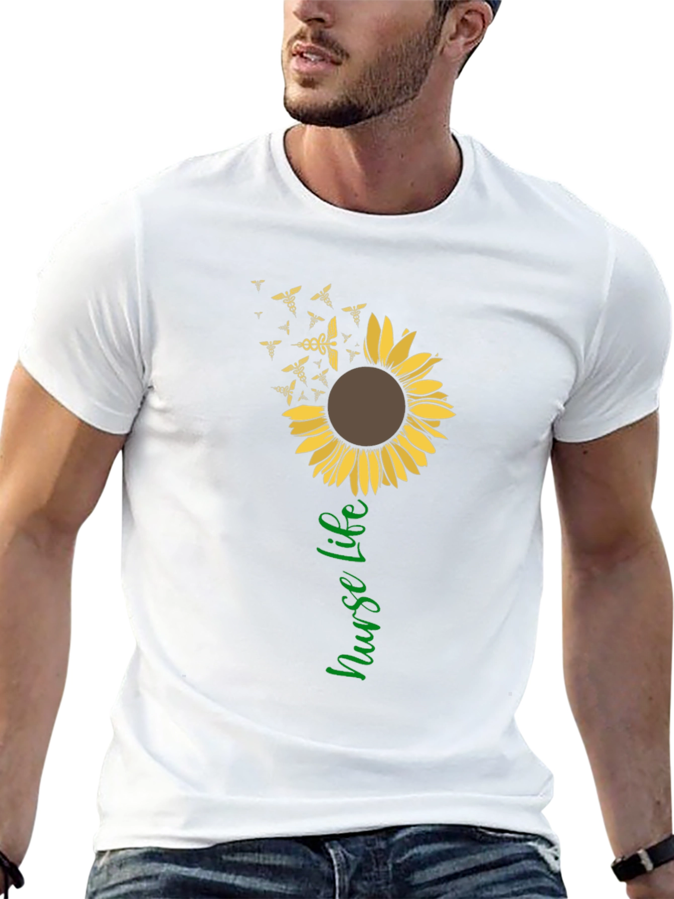 Nurse Life Sunflower Graphic T-Shirt - Black