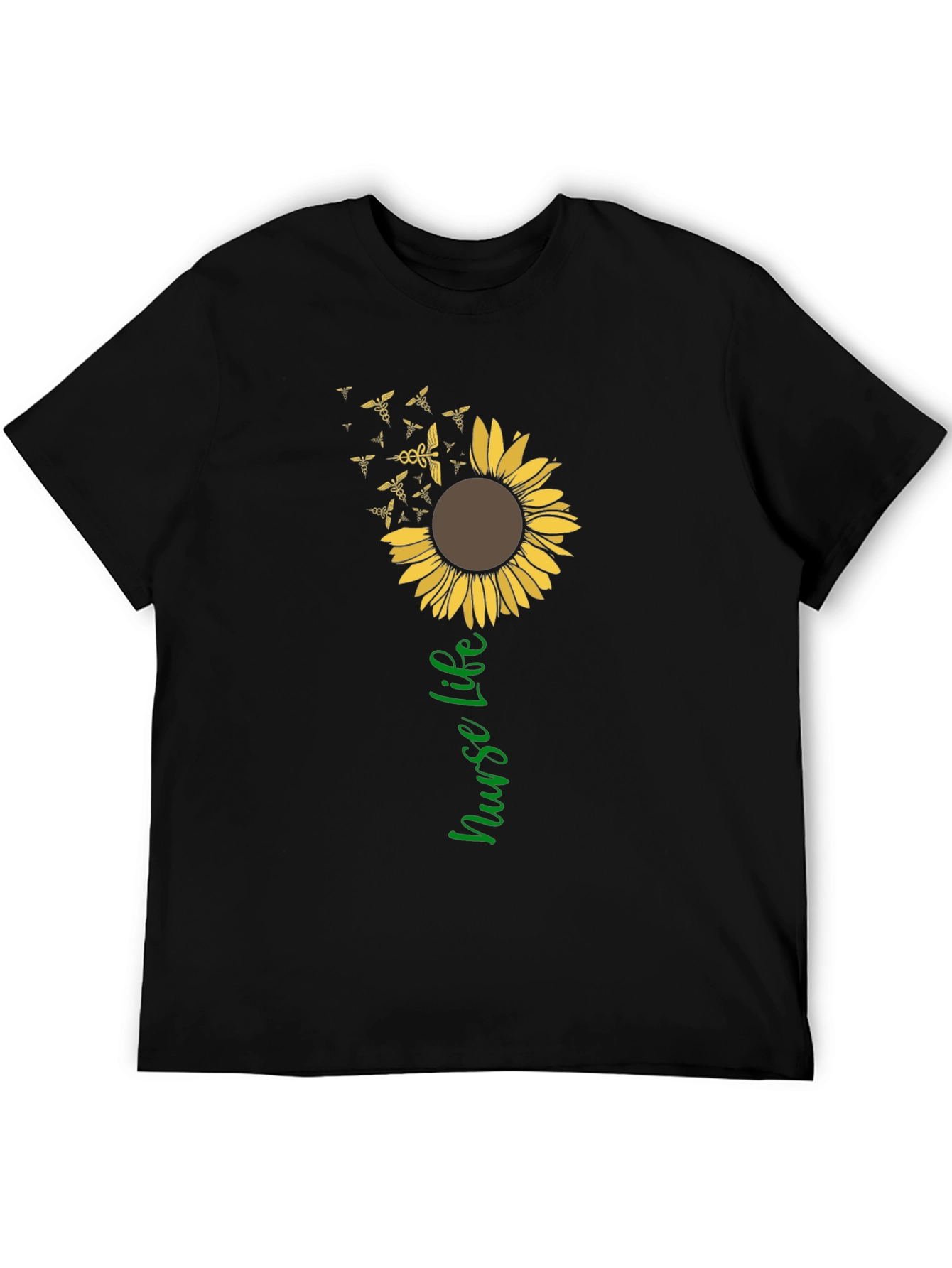 Nurse Life Sunflower Graphic T-Shirt - Black
