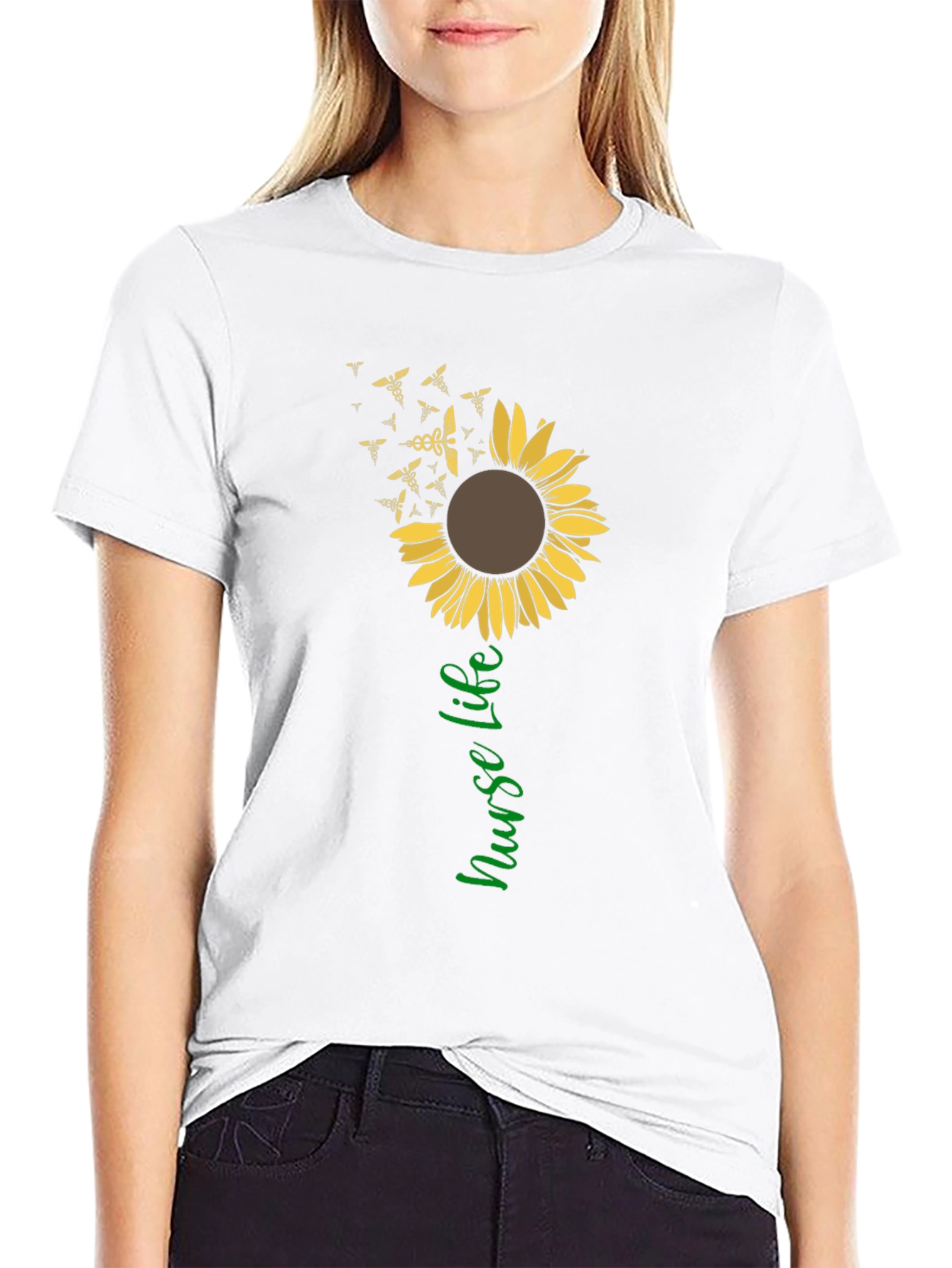 Nurse Life Sunflower Graphic T-Shirt - Black