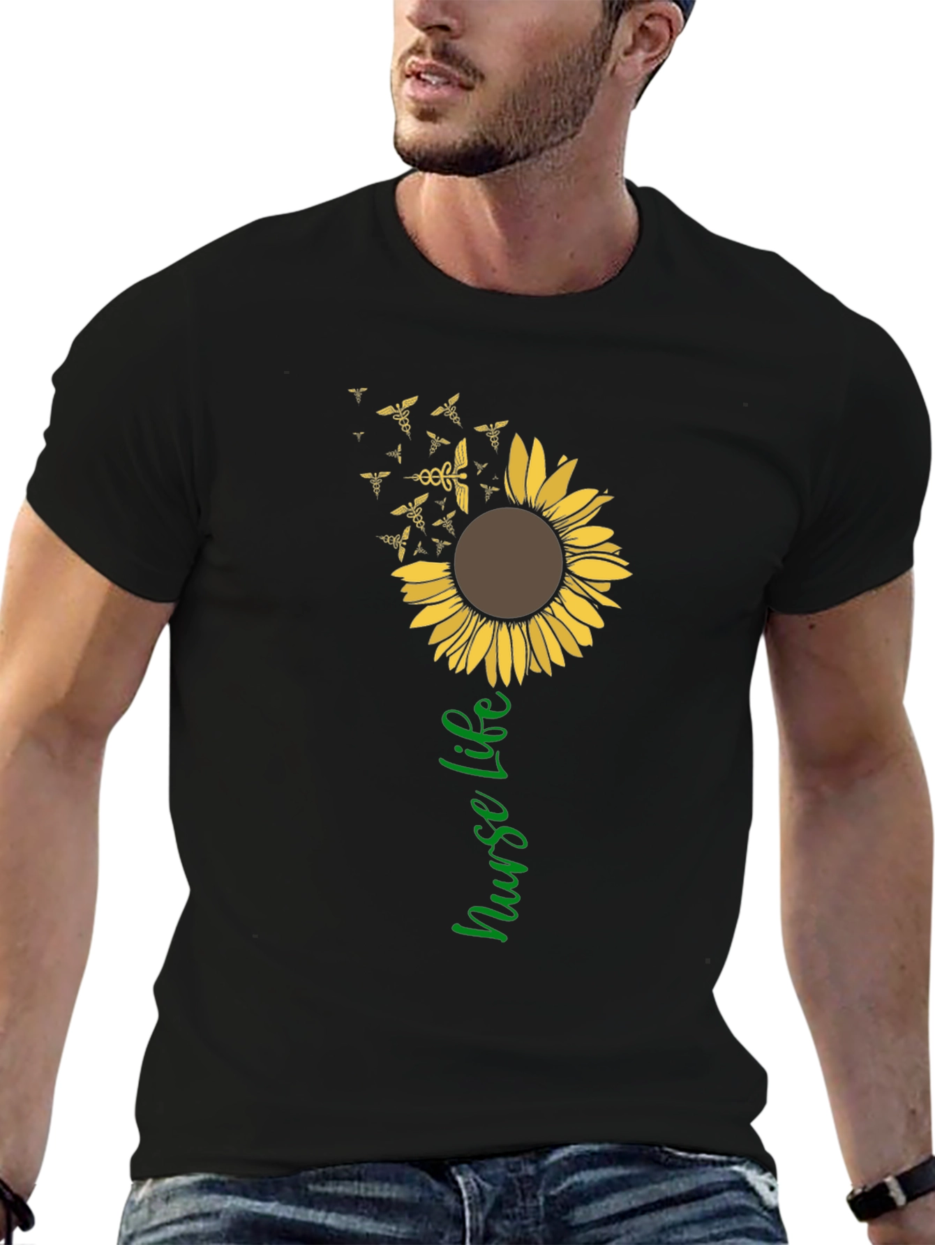 Nurse Life Sunflower Graphic T-Shirt - Black