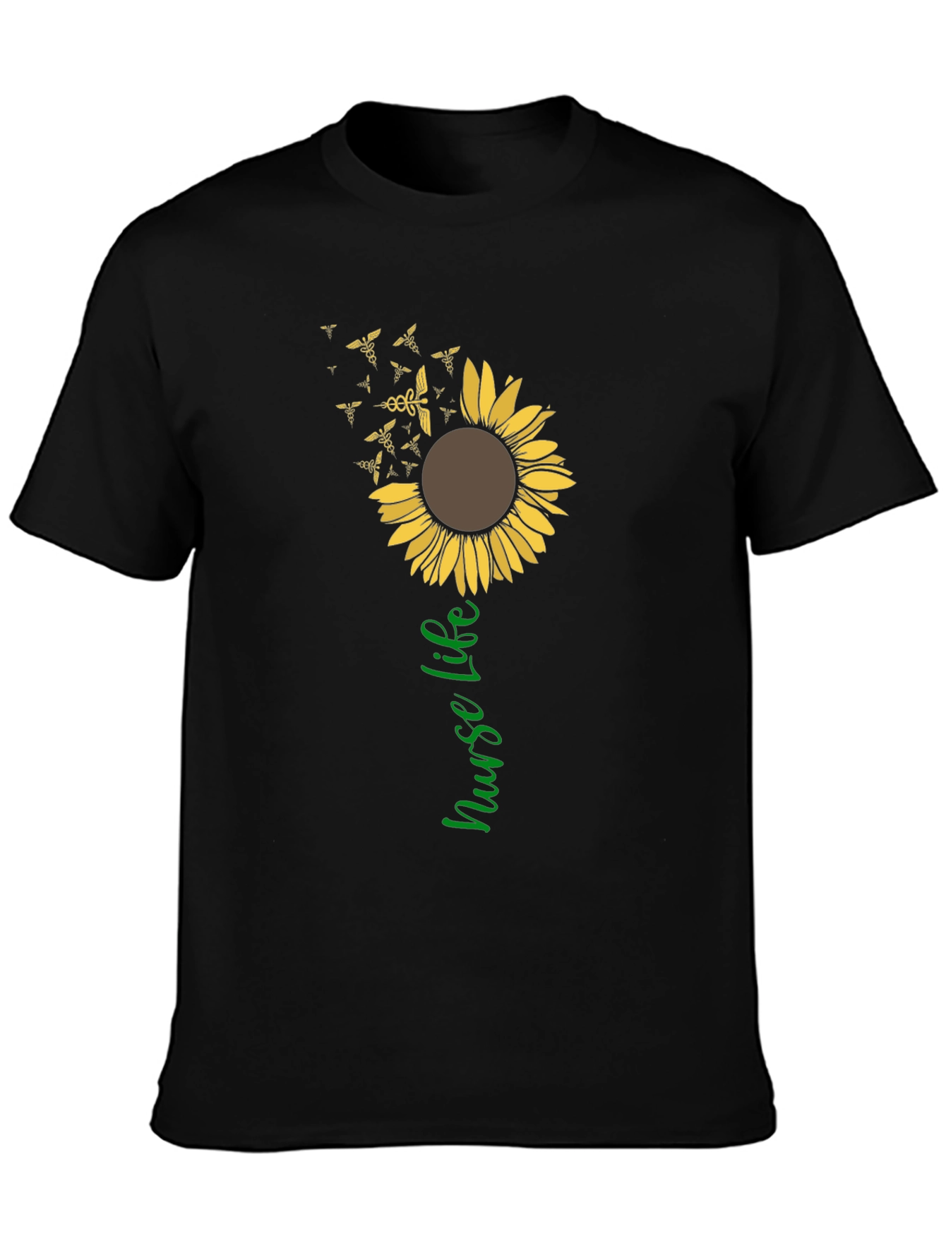 Nurse Life Sunflower Graphic T-Shirt - Black