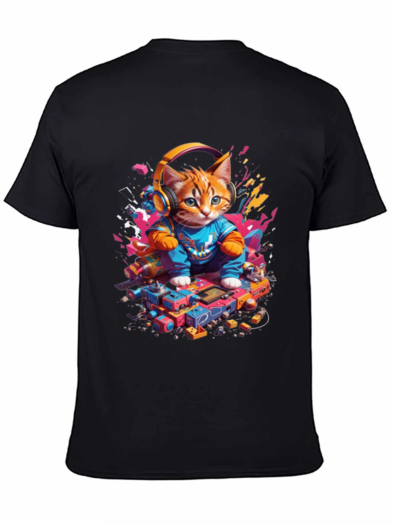 DJ Cat Graphic Tee - Cool Kitten Headphones Design