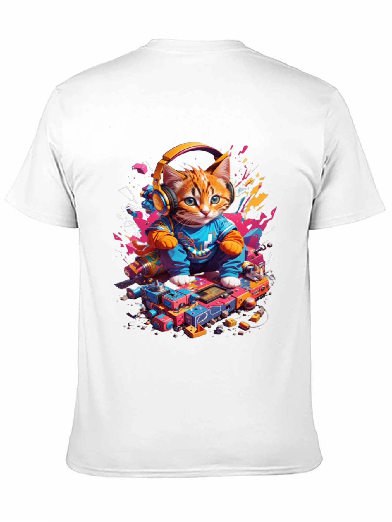 DJ Cat Graphic Tee - Cool Kitten Headphones Design