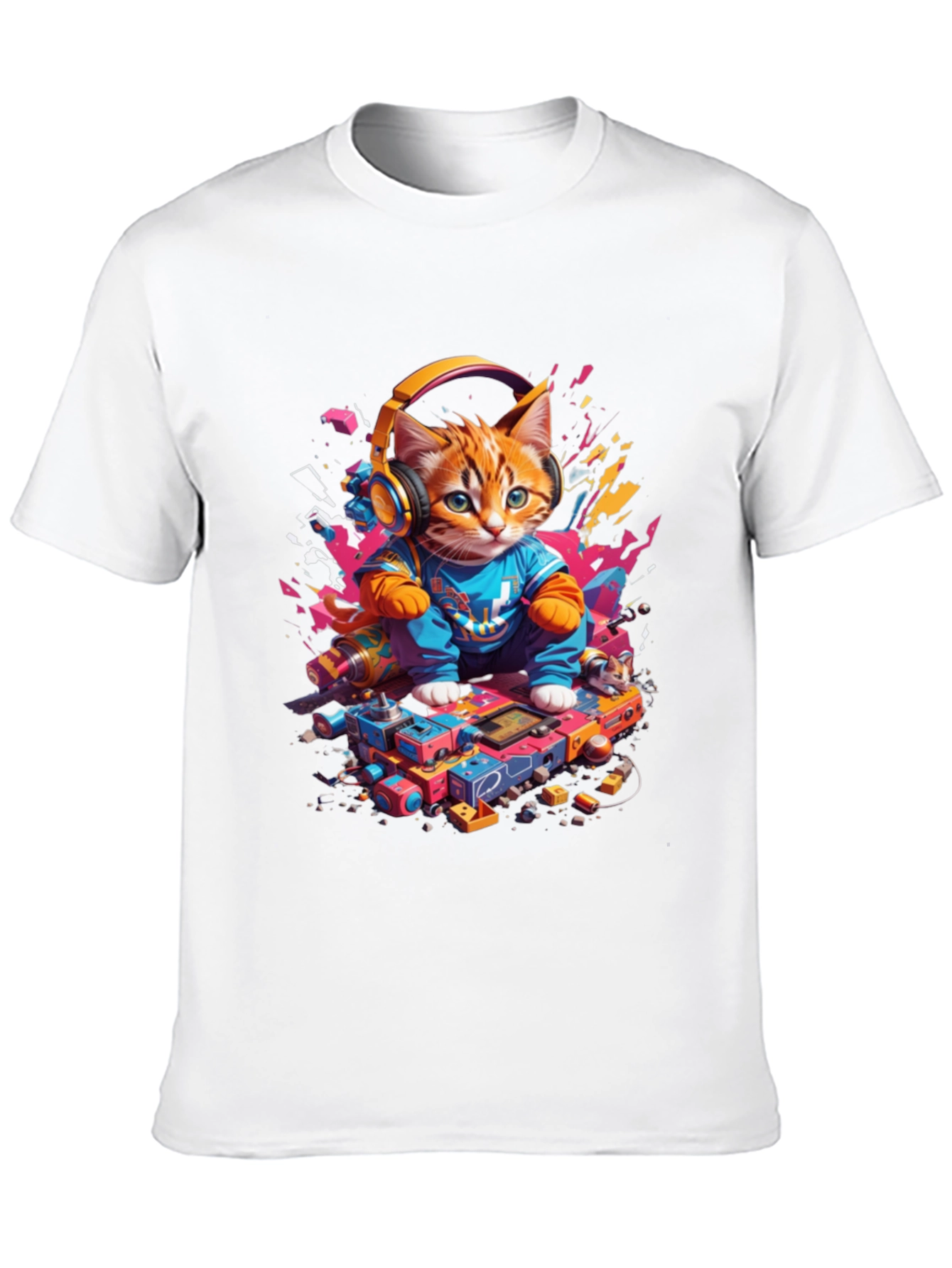 DJ Cat Graphic Tee - Cool Kitten Headphones Design