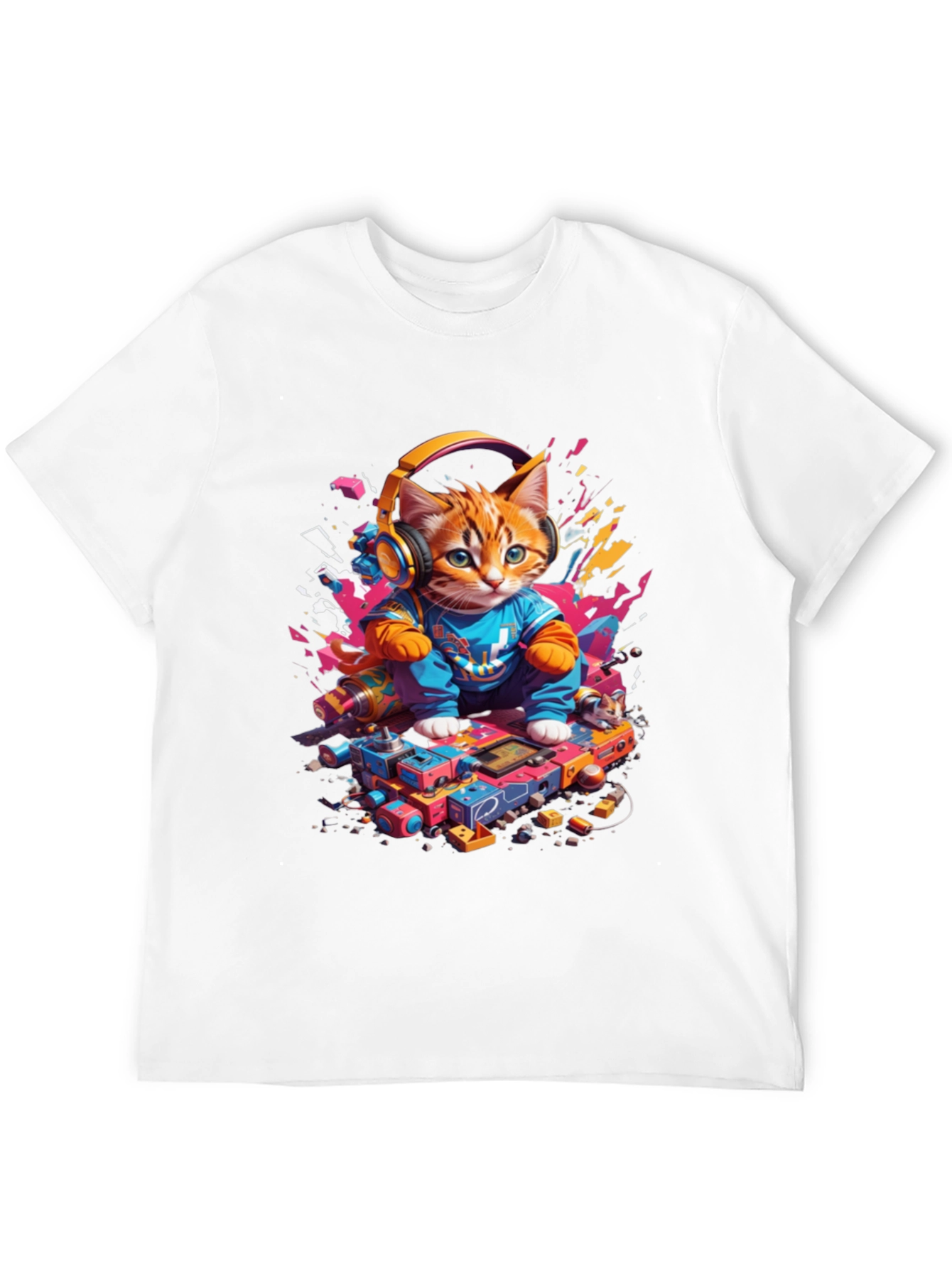 DJ Cat Graphic Tee - Cool Kitten Headphones Design