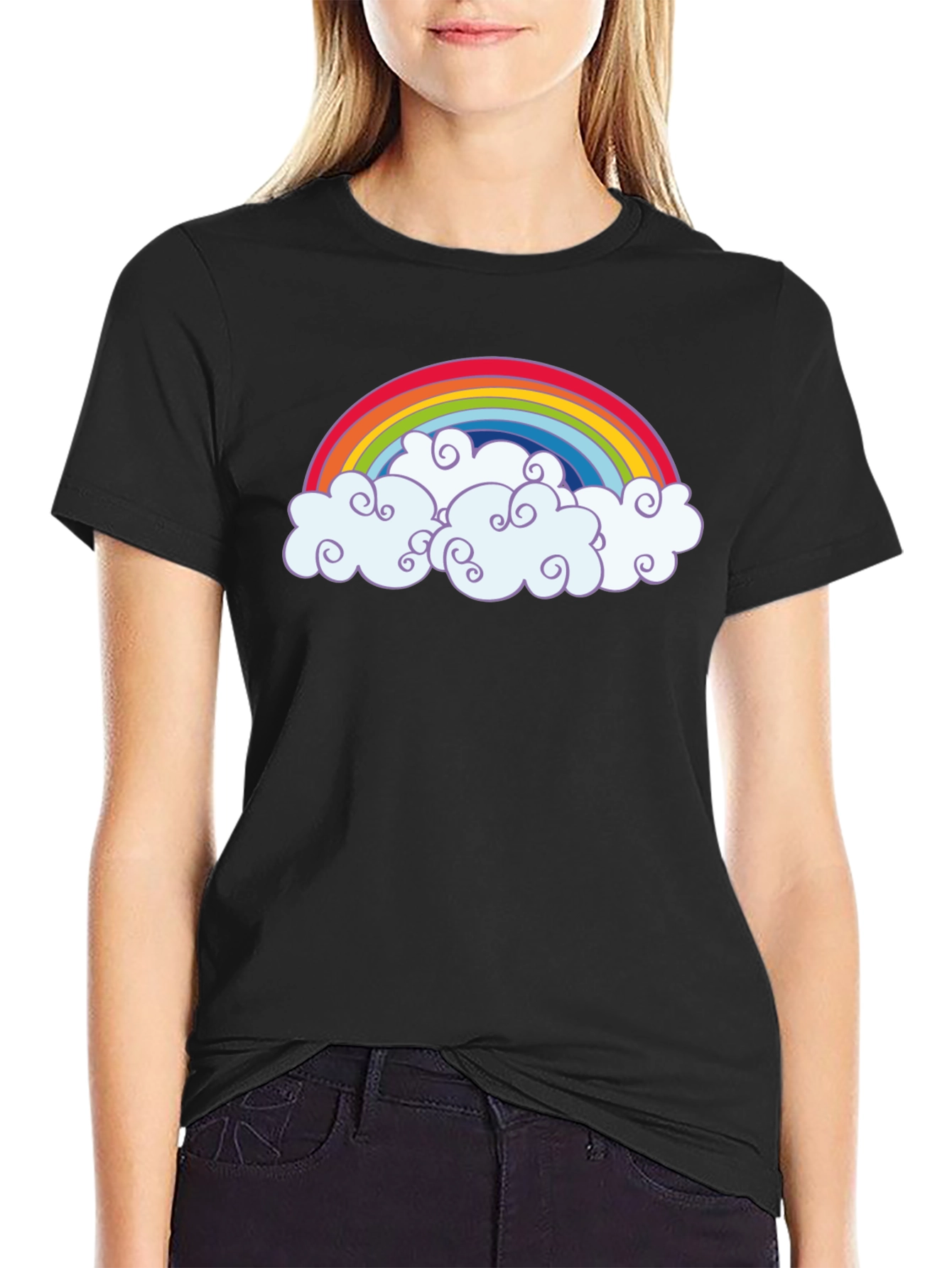 Rainbow Clouds Graphic T-Shirt - Black