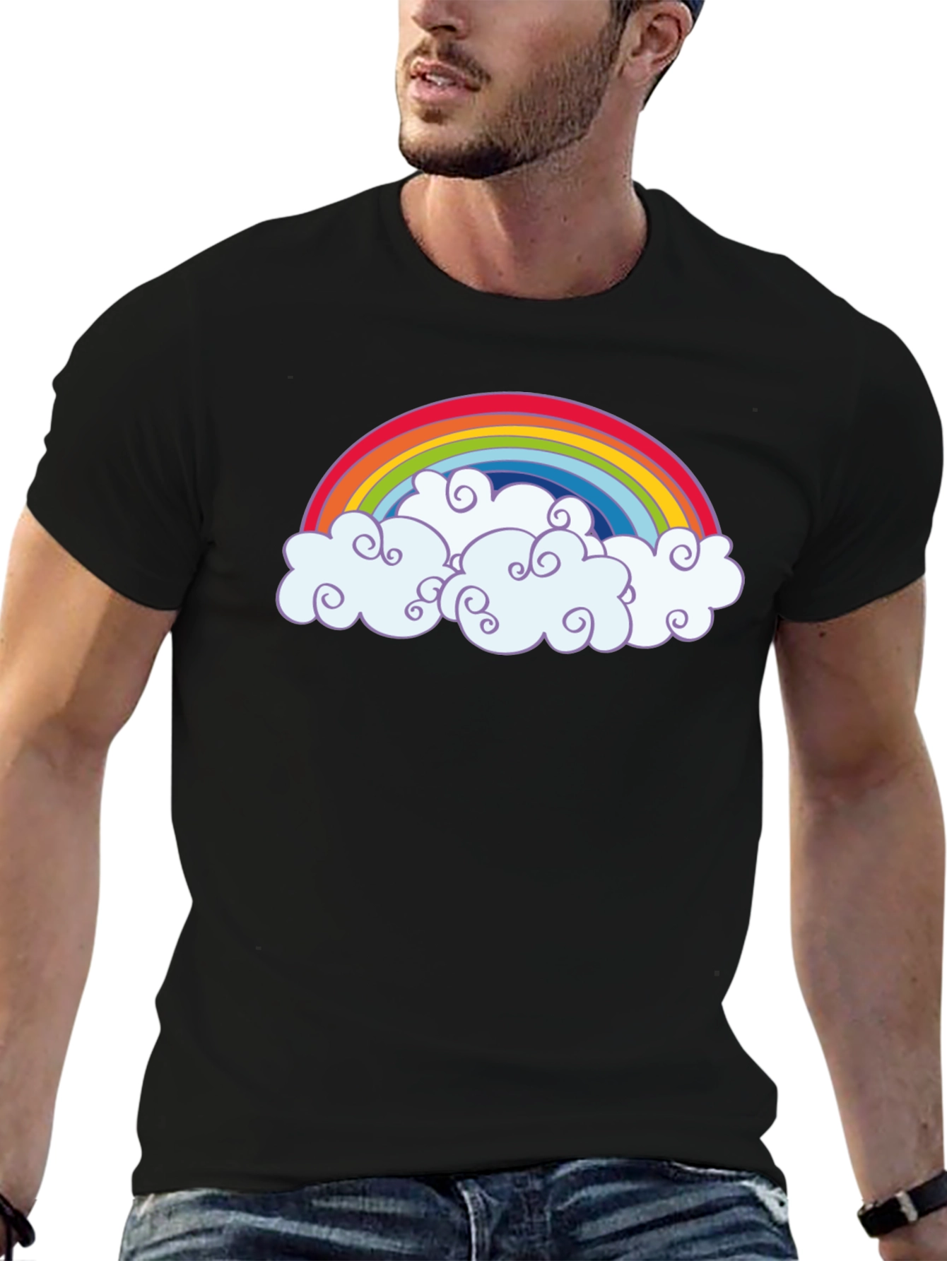 Rainbow Clouds Graphic T-Shirt - Black
