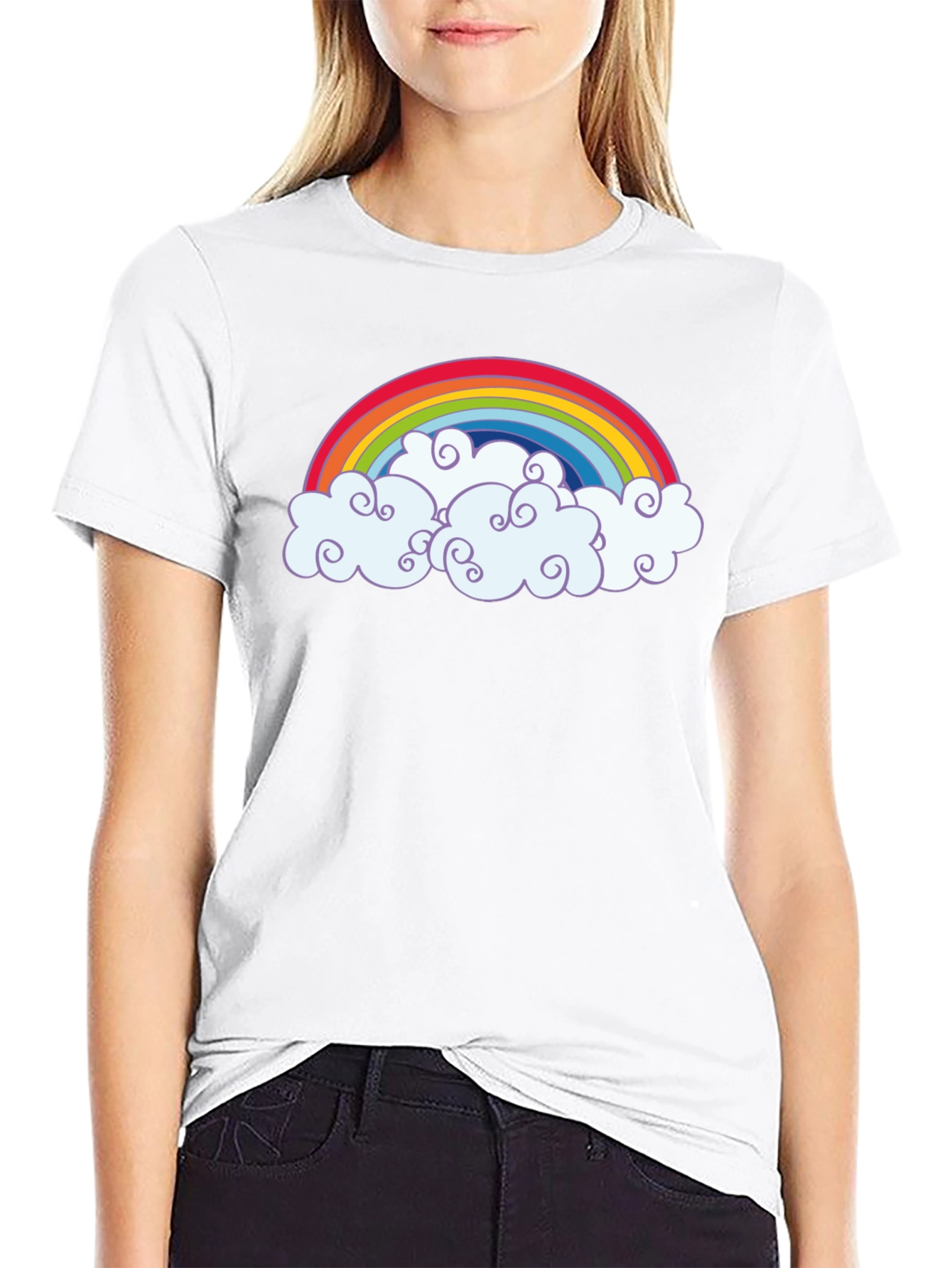 Rainbow Clouds Graphic T-Shirt - Black