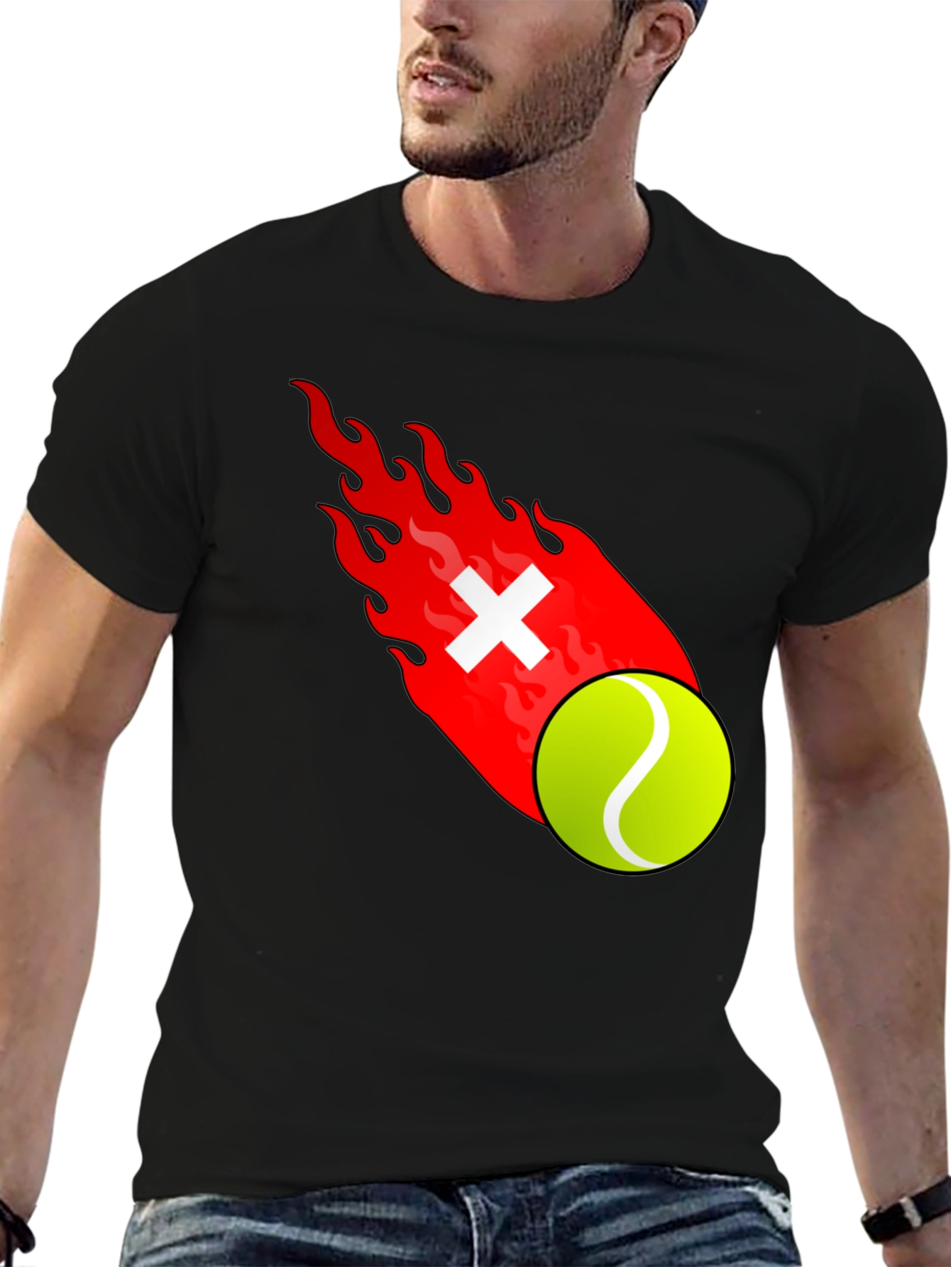 Fiery Tennis Ball Graphic T-Shirt