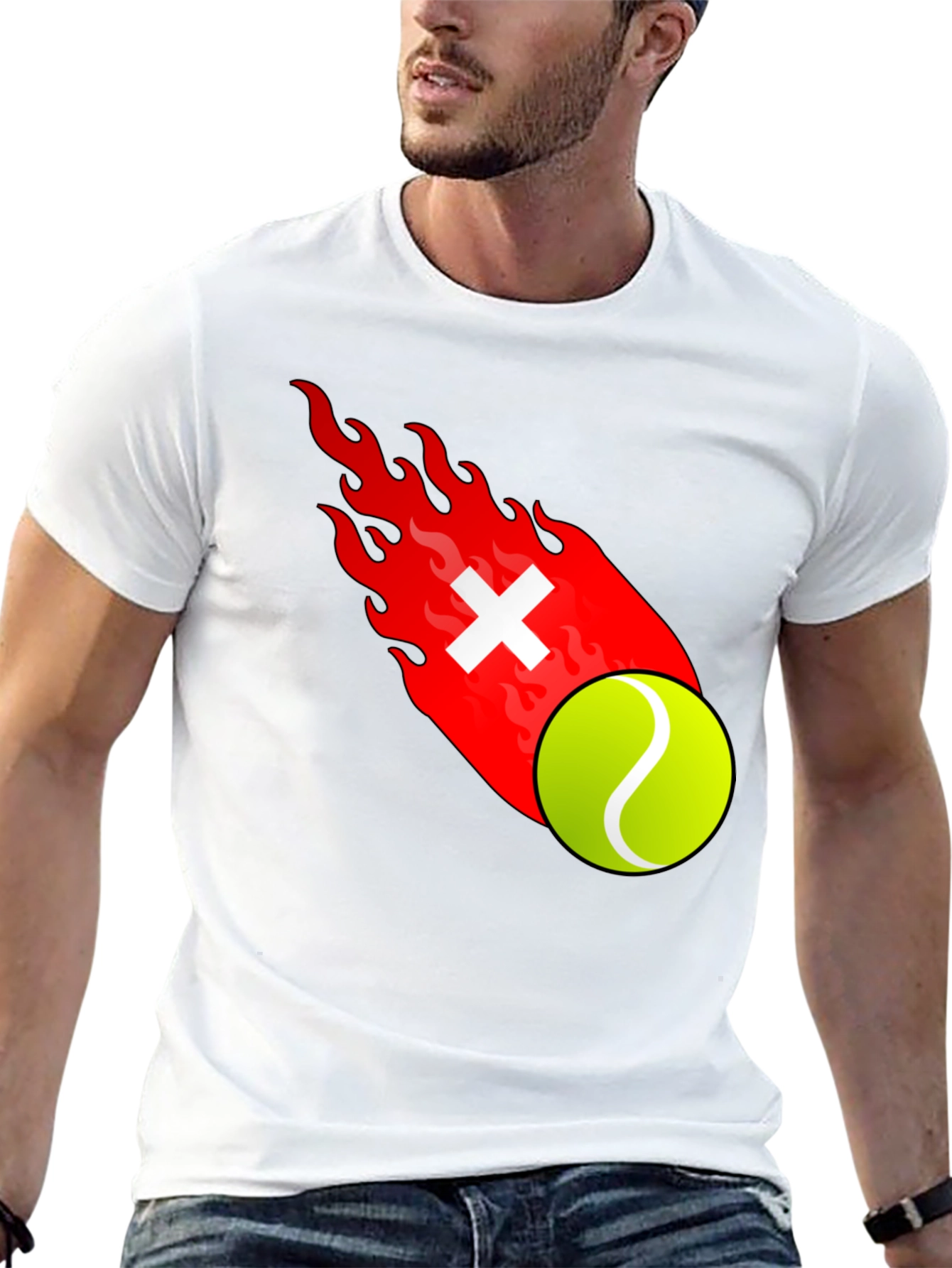 Fiery Tennis Ball Graphic T-Shirt