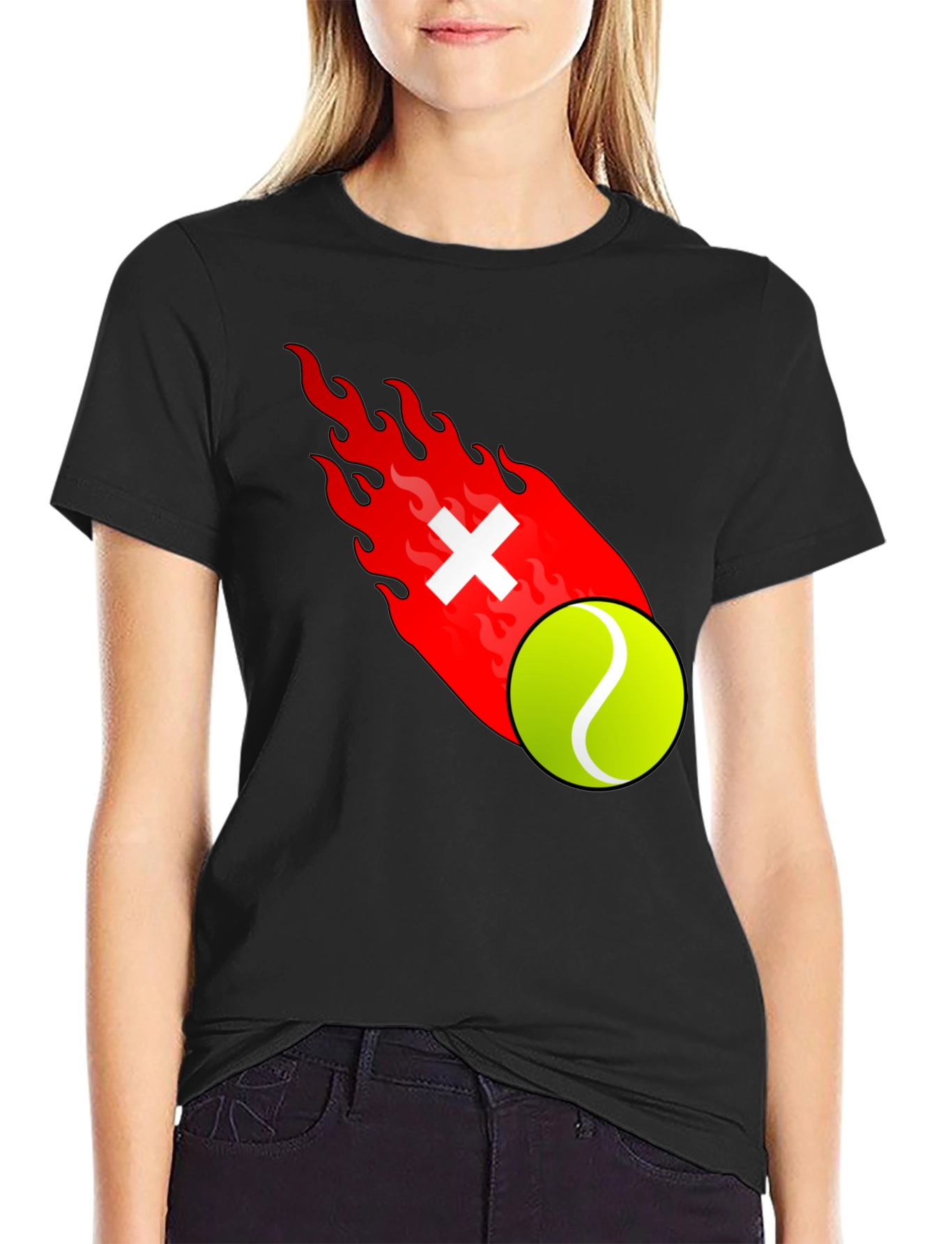 Fiery Tennis Ball Graphic T-Shirt
