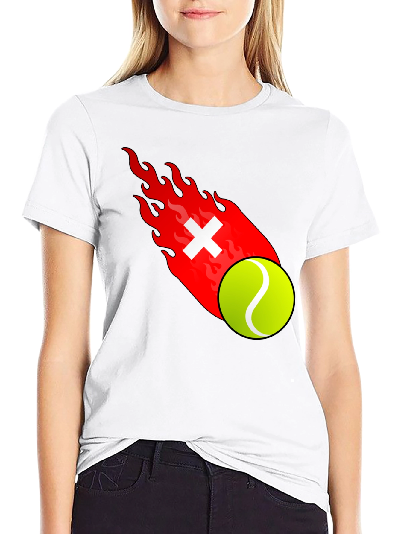 Fiery Tennis Ball Graphic T-Shirt