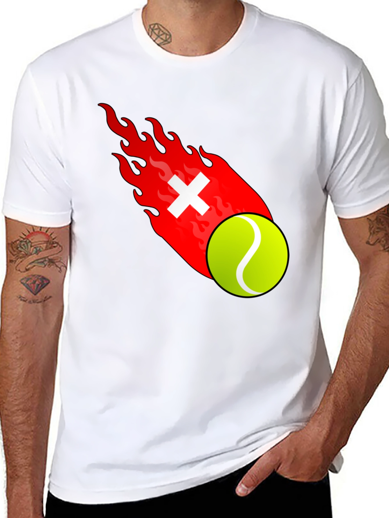 Fiery Tennis Ball Graphic T-Shirt