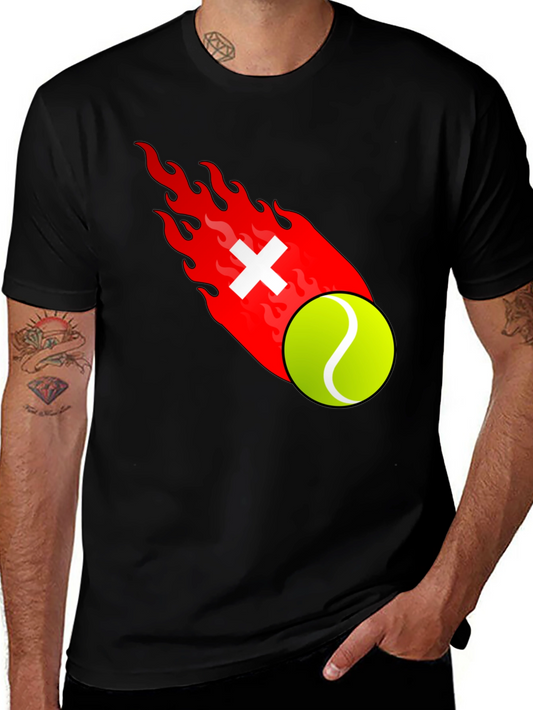Fiery Tennis Ball Graphic T-Shirt