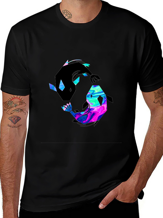 Yin Yang Koi Fish Graphic Tee - Black Cotton Blend