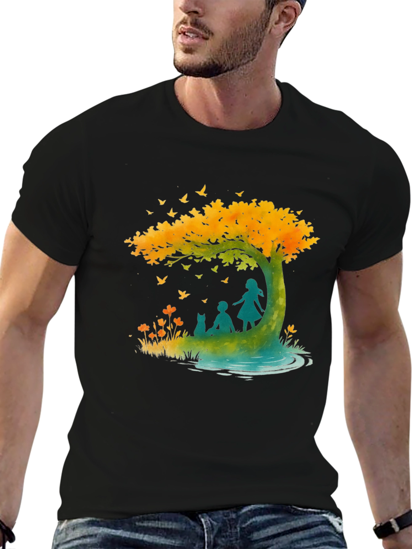 Natures Embrace Graphic Tee - Relaxed Fit Black T-Shirt