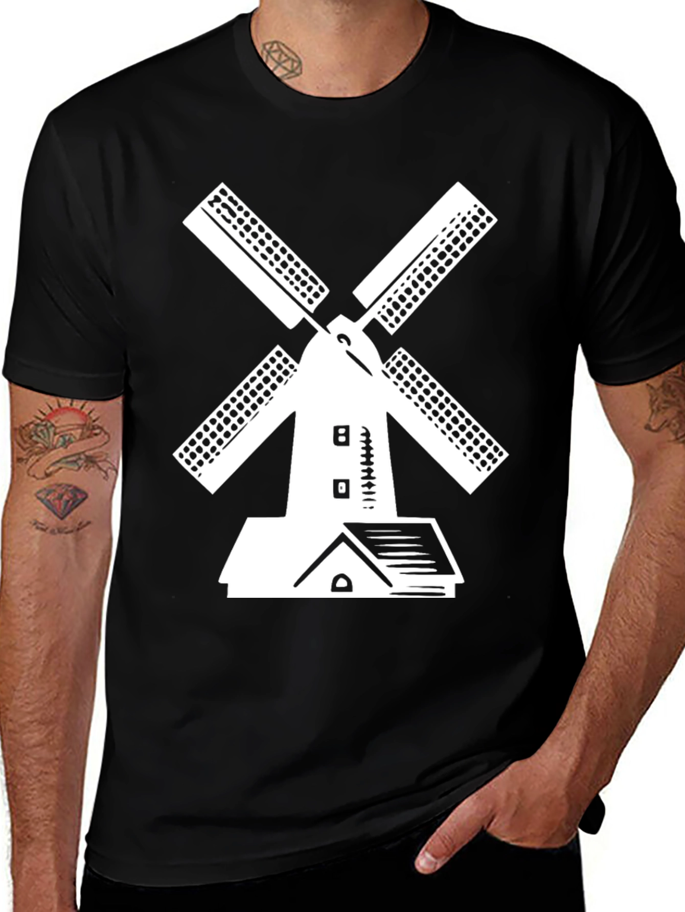 Windmill Graphic Tee - Black Cotton T-Shirt
