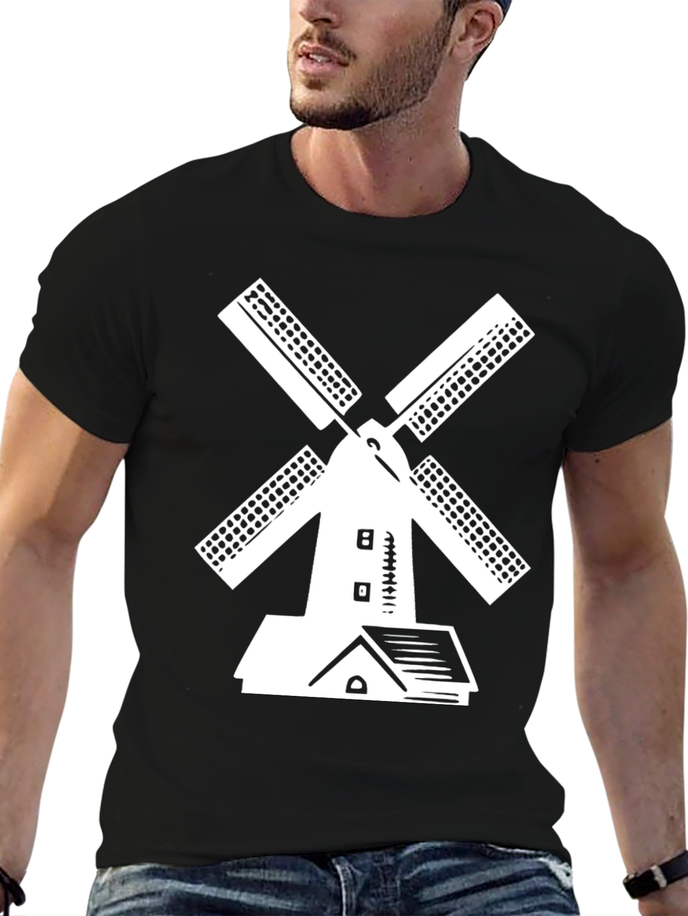 Windmill Graphic Tee - Black Cotton T-Shirt