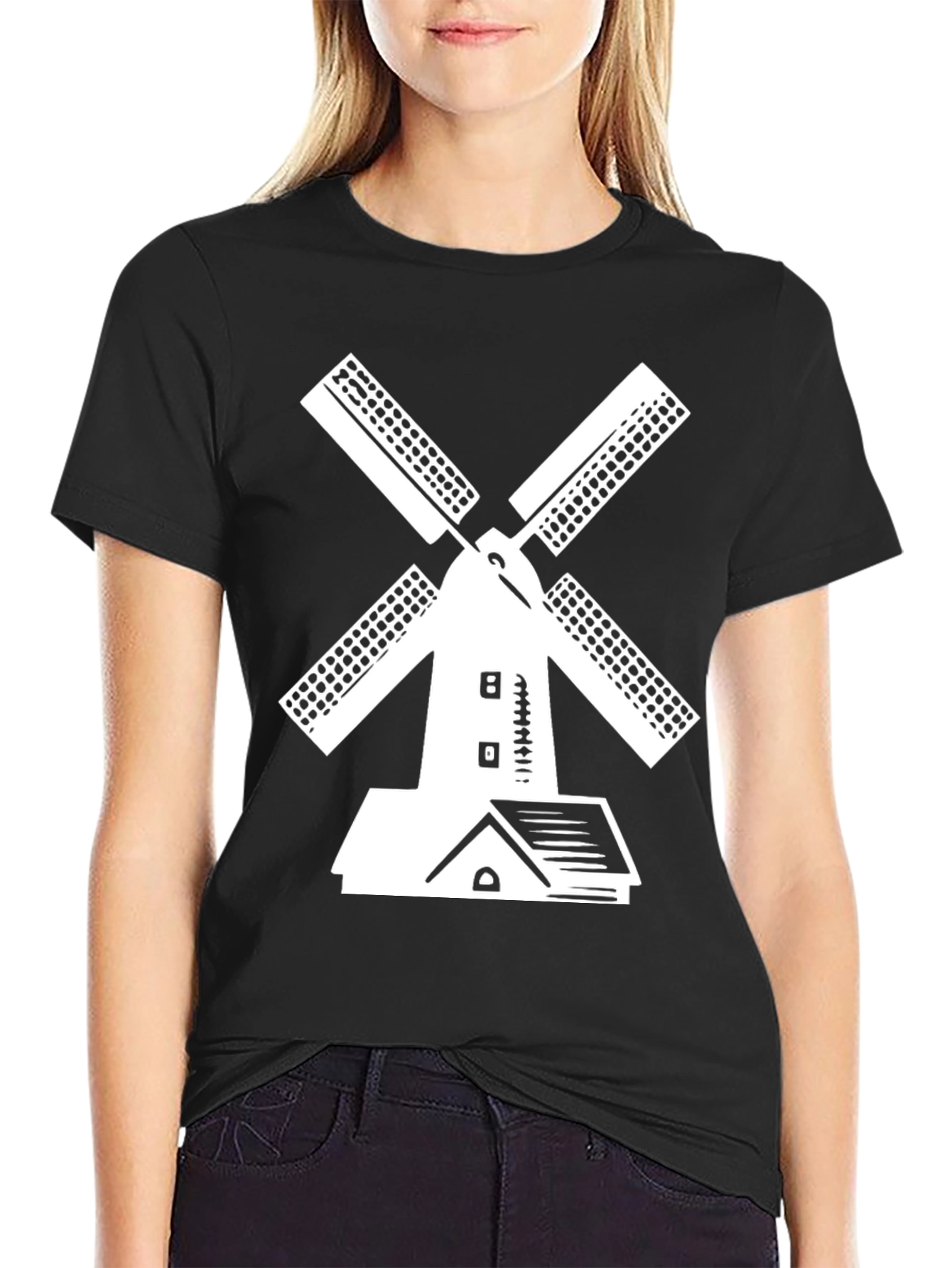 Windmill Graphic Tee - Black Cotton T-Shirt