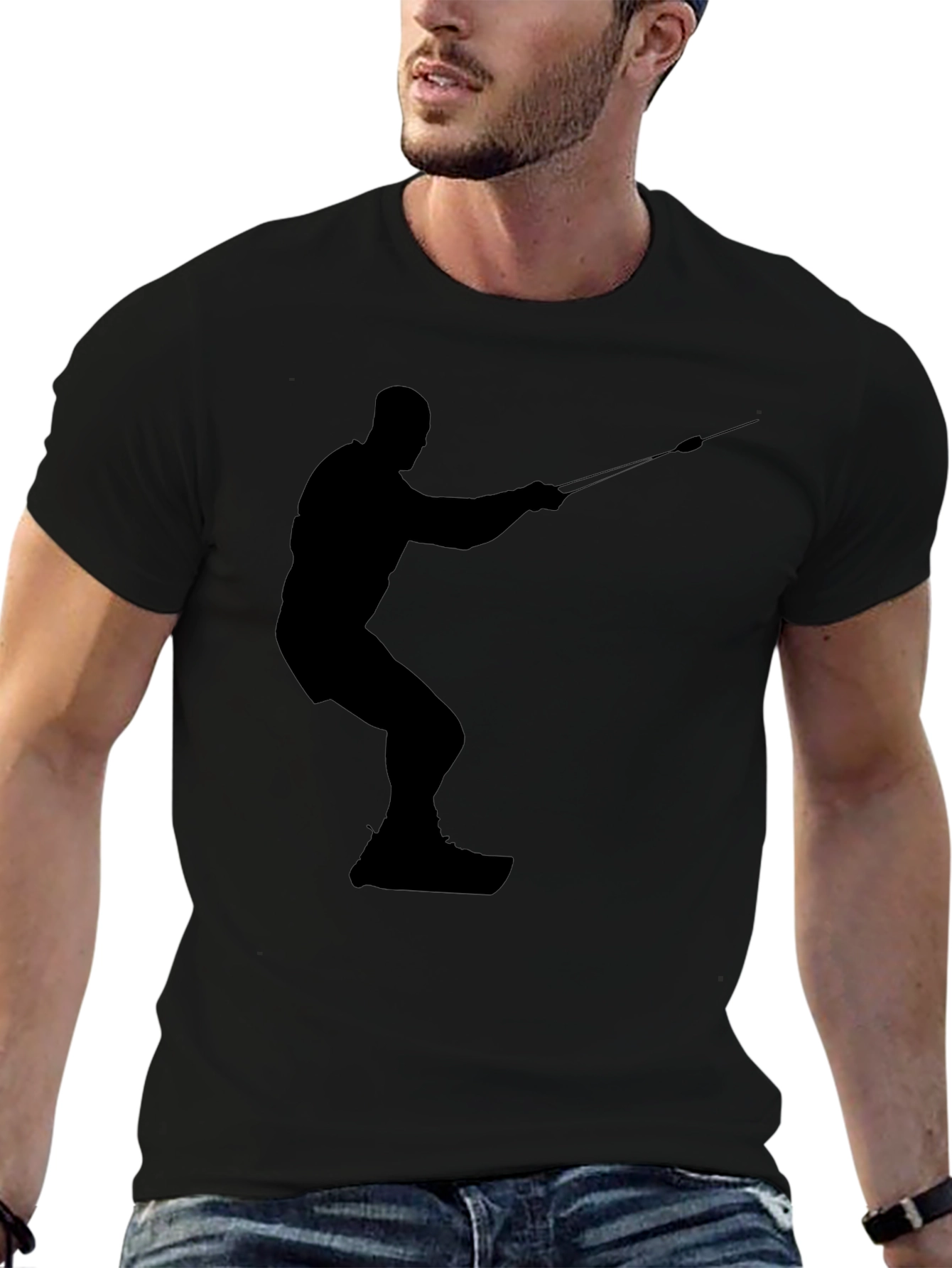 Silhouette Water Skiing Black Tee