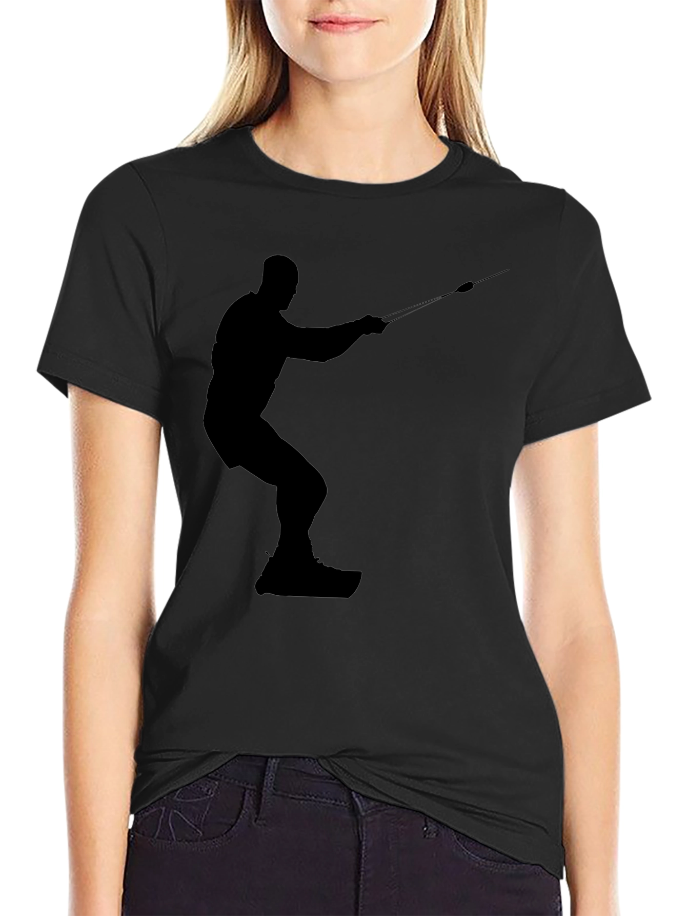 Silhouette Water Skiing Black Tee