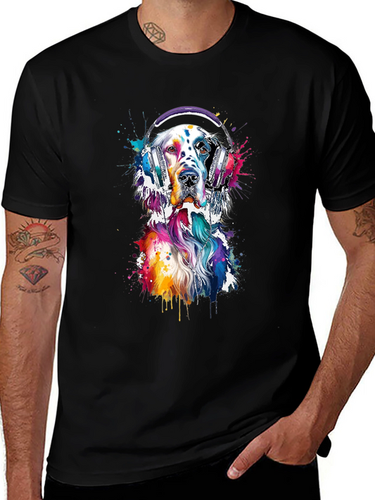Dog with Headphones Graphic Tee - Trendy Design