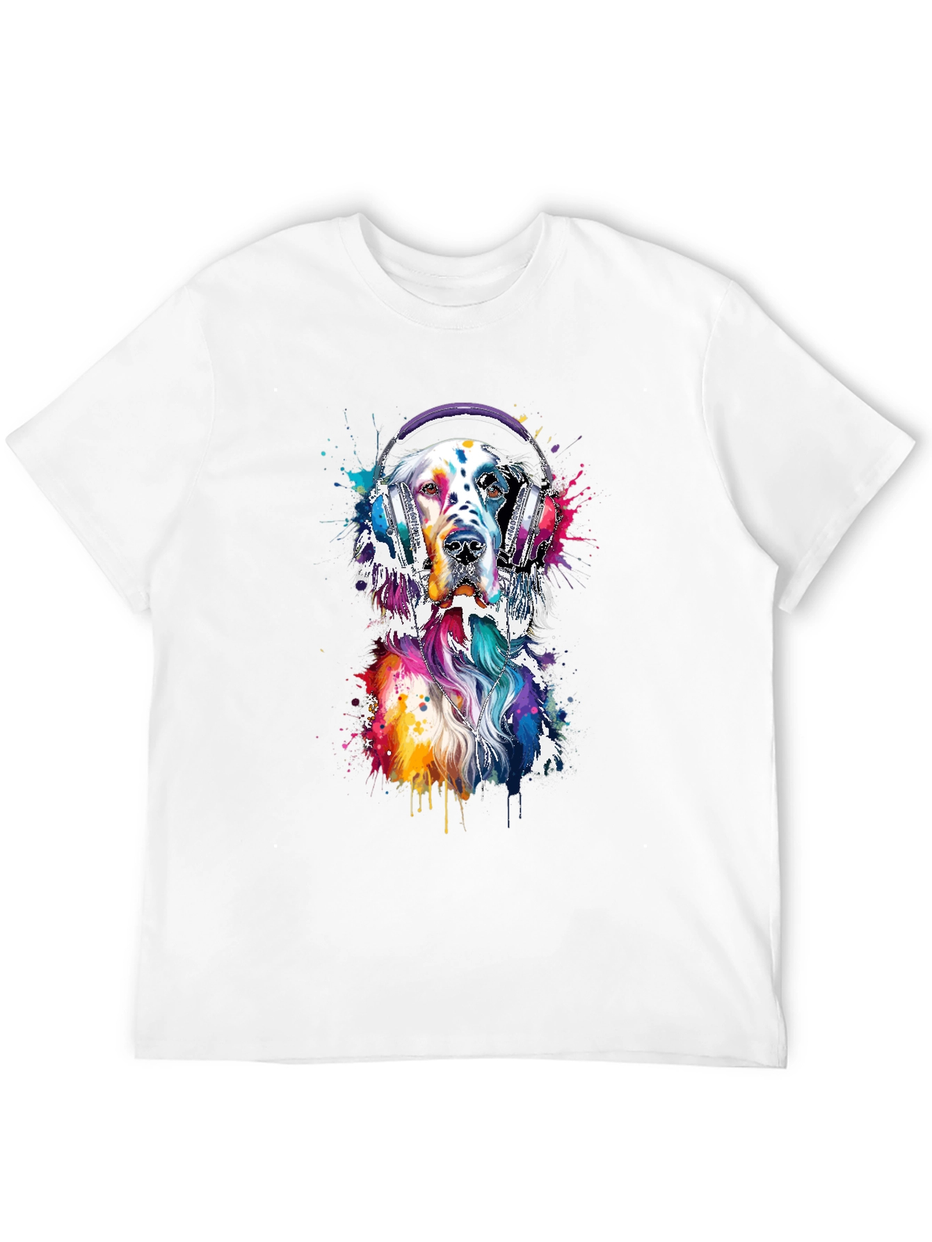 Dog with Headphones Graphic Tee - Trendy Design