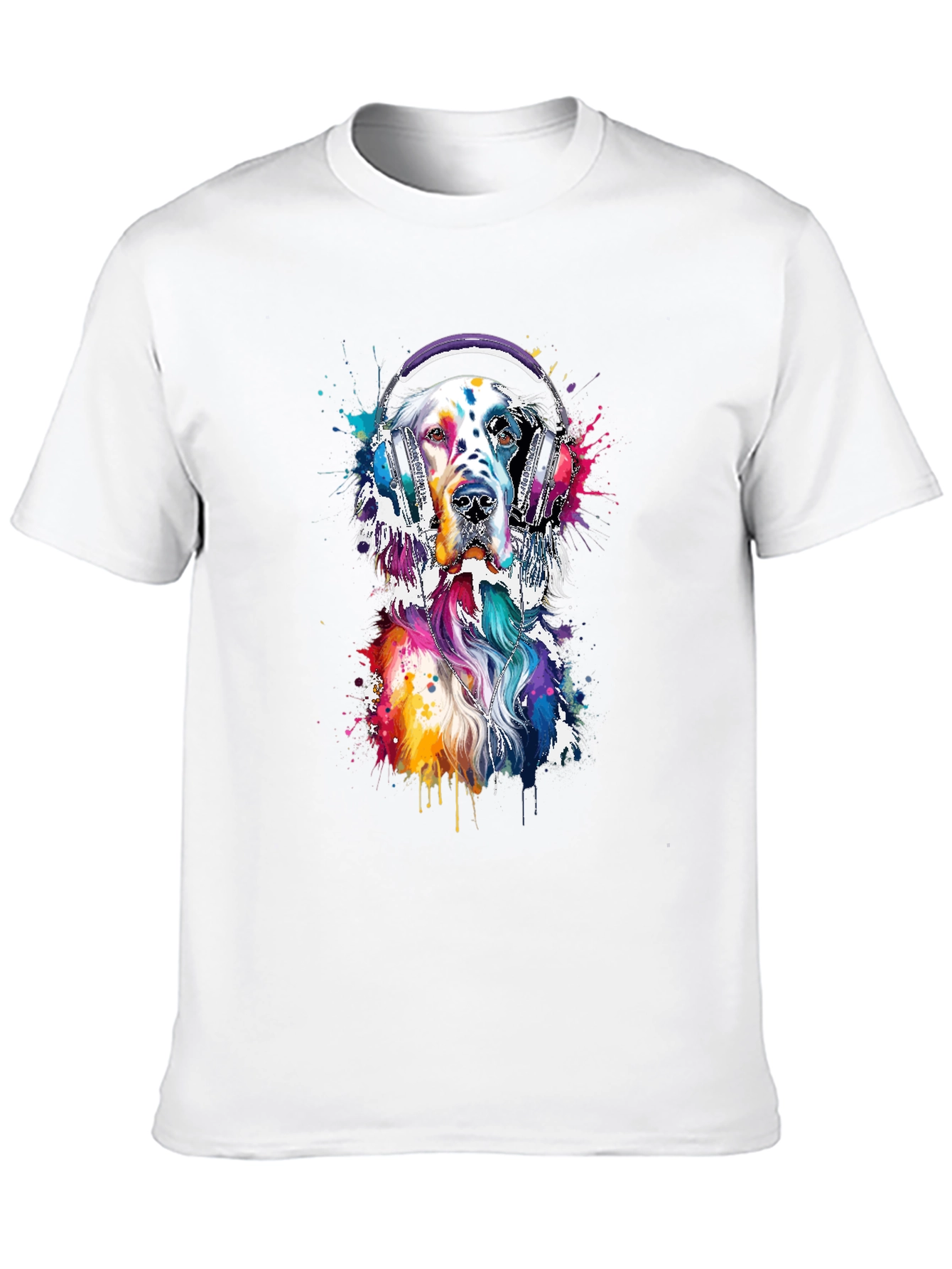 Dog with Headphones Graphic Tee - Trendy Design