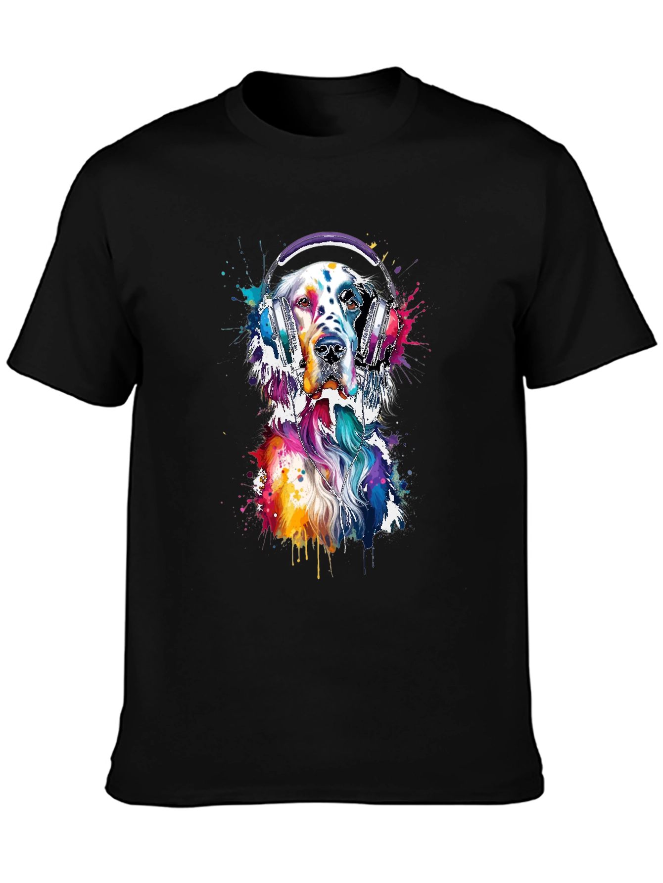 Dog with Headphones Graphic Tee - Trendy Design