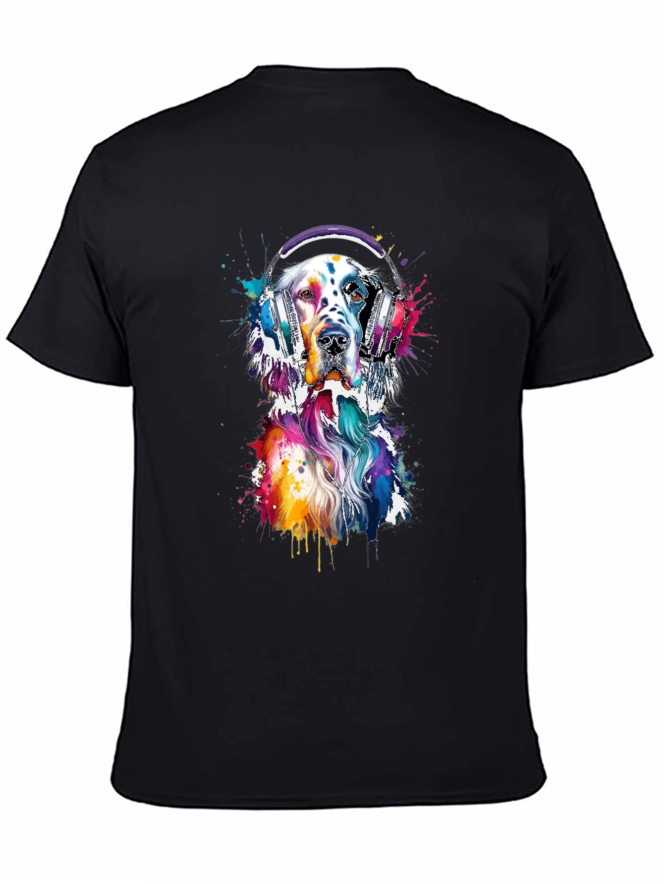 Dog with Headphones Graphic Tee - Trendy Design