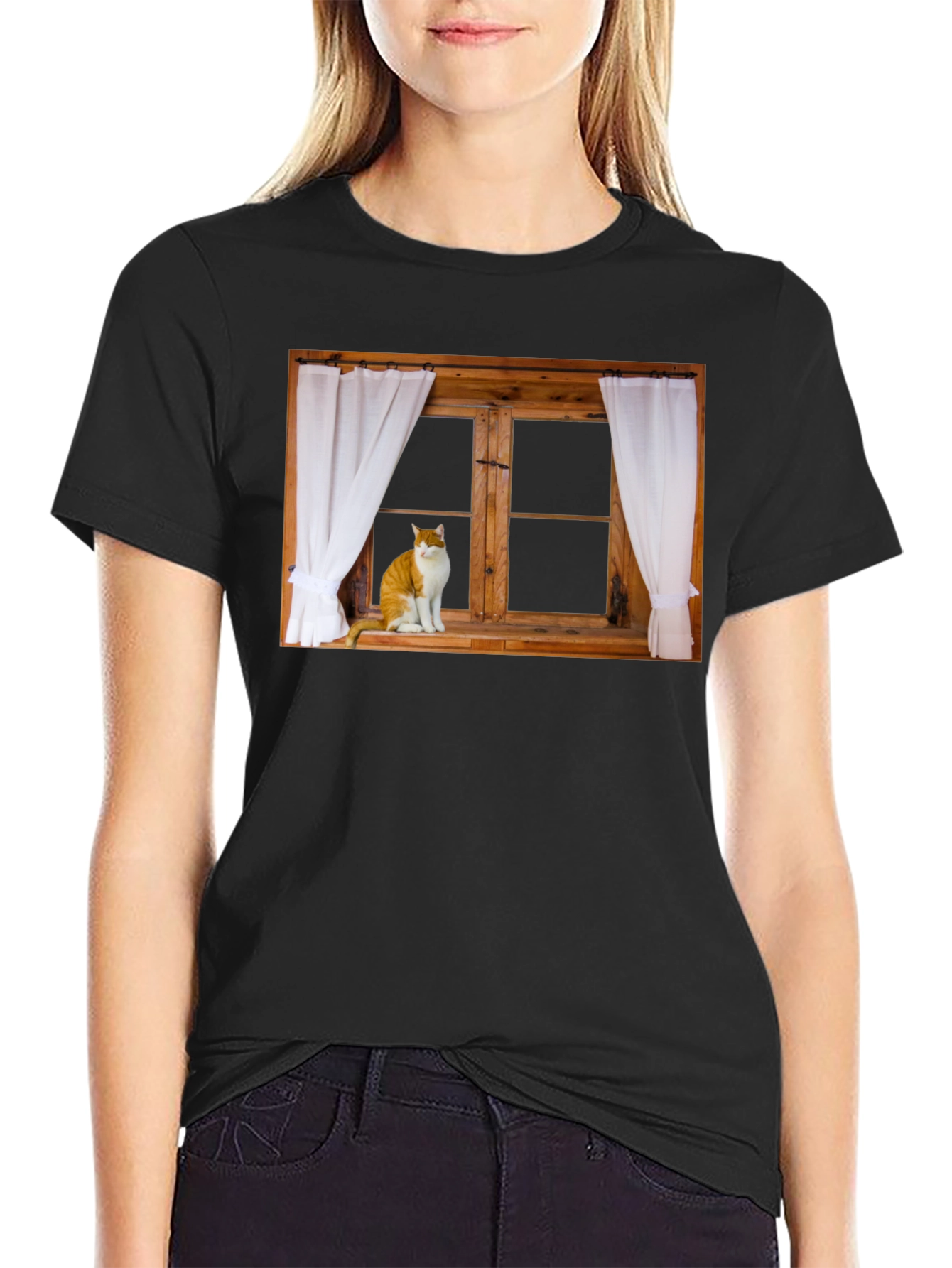 Cat in Window Graphic T-Shirt