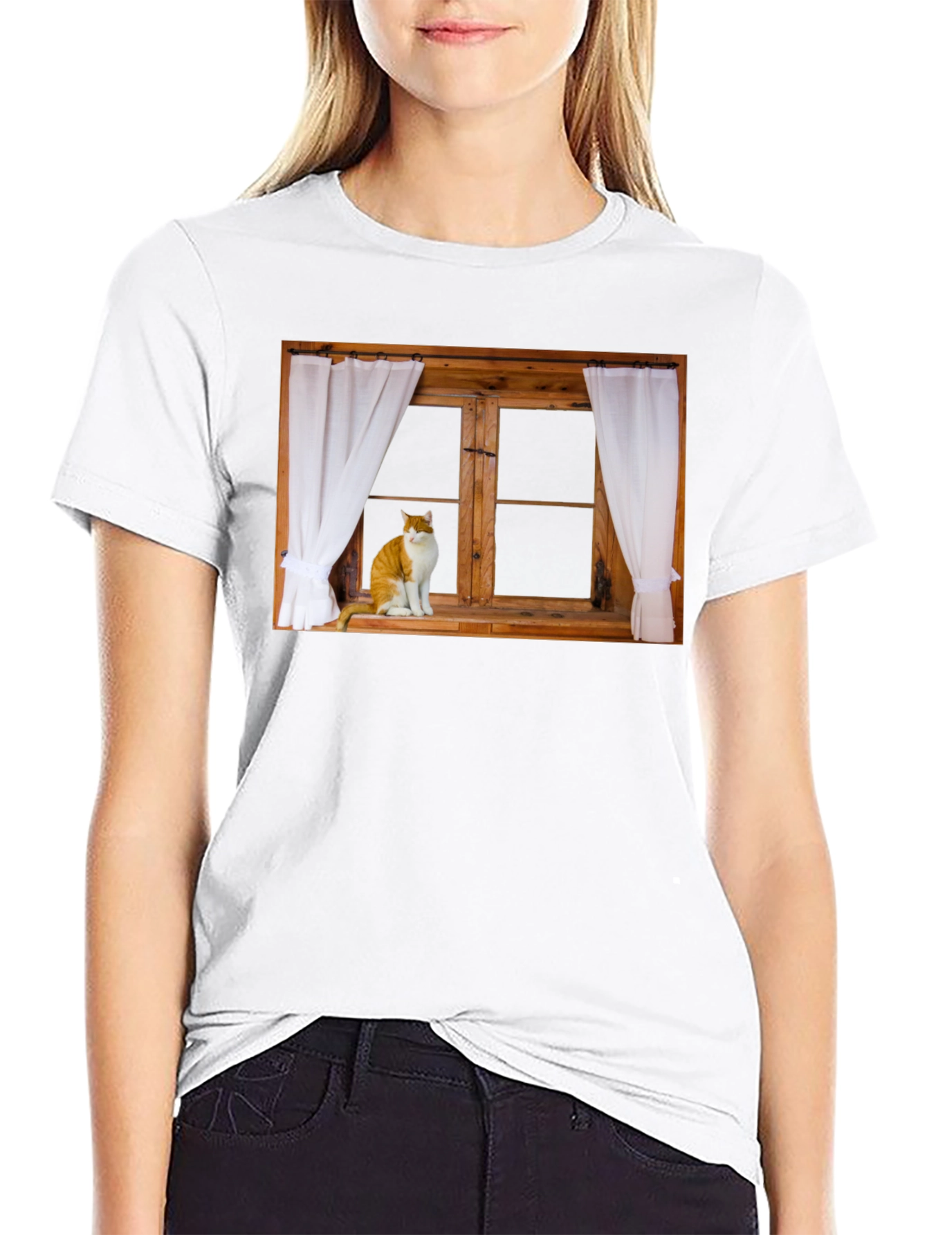 Cat in Window Graphic T-Shirt