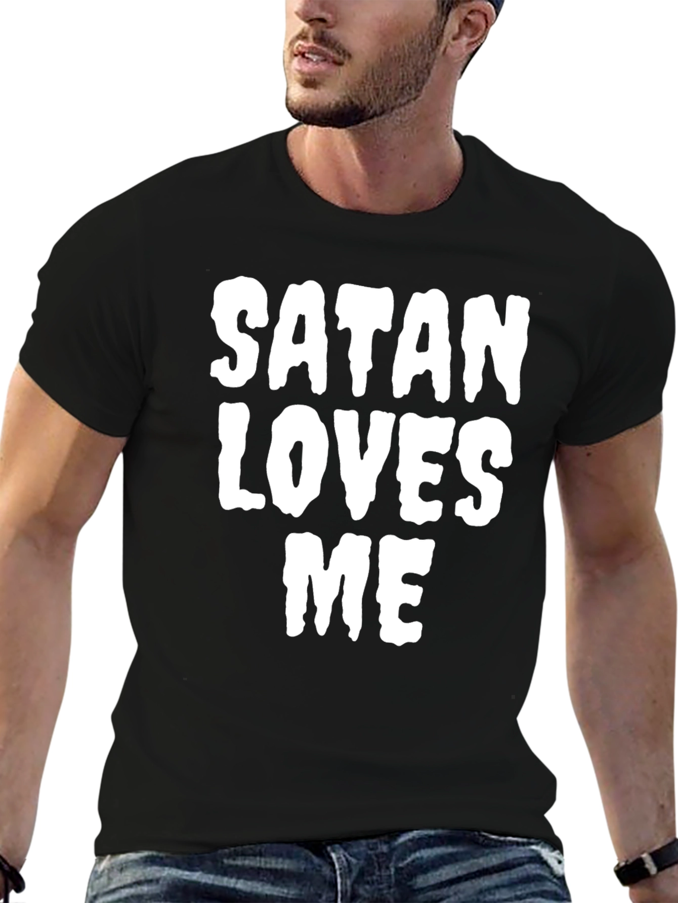 Satan Loves Me Graphic Print Tee - Black