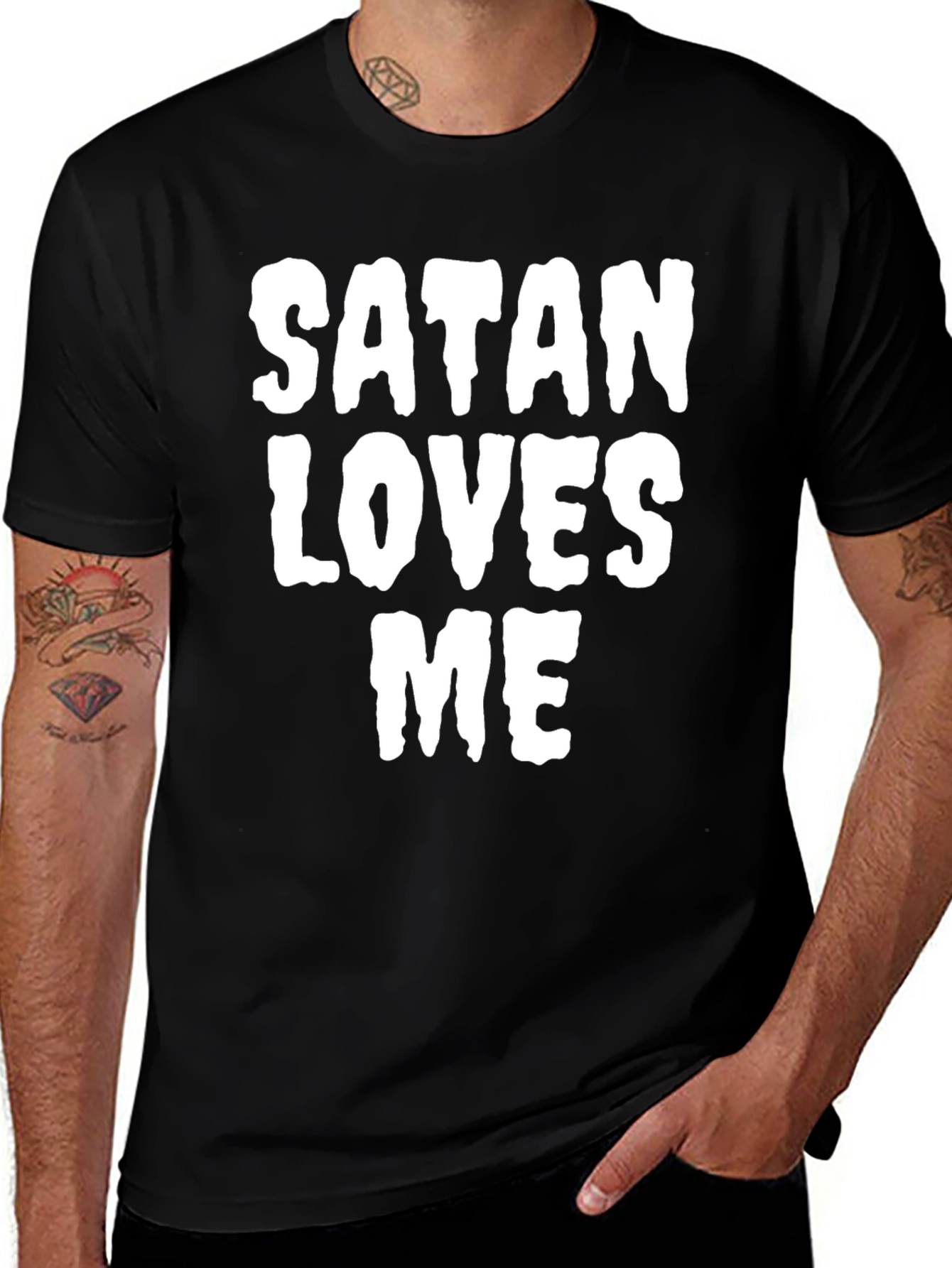 Satan Loves Me Graphic Print Tee - Black