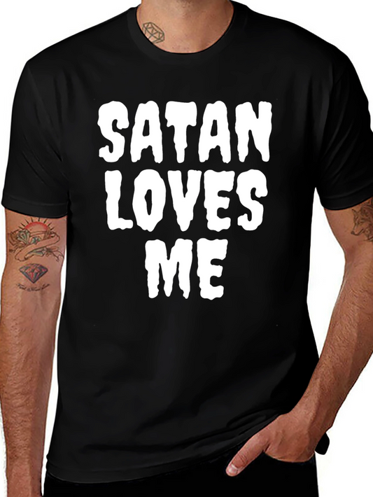 Satan Loves Me Graphic Print Tee - Black