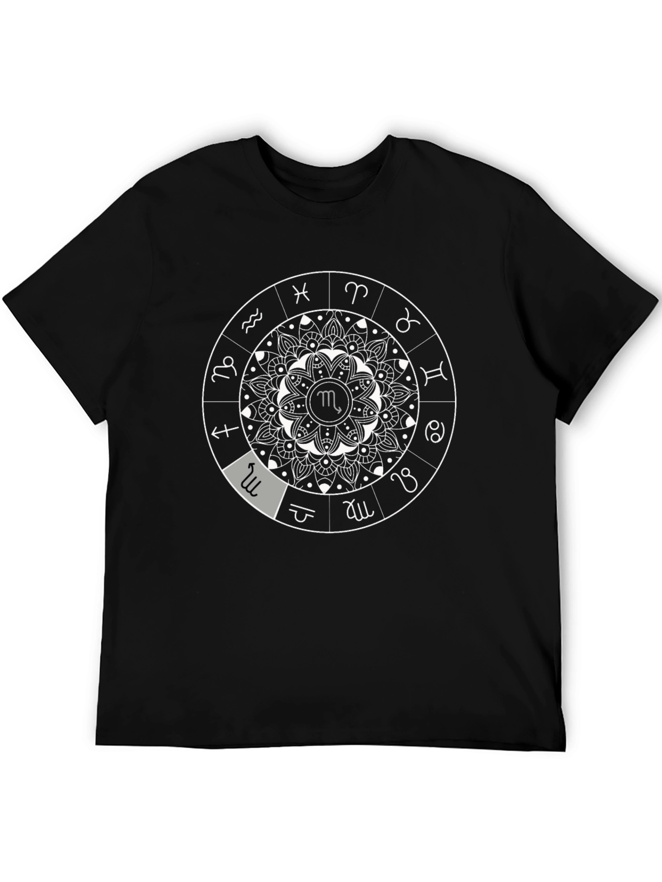 Zodiac Mandala Black T-Shirt - Astrological Sign Design