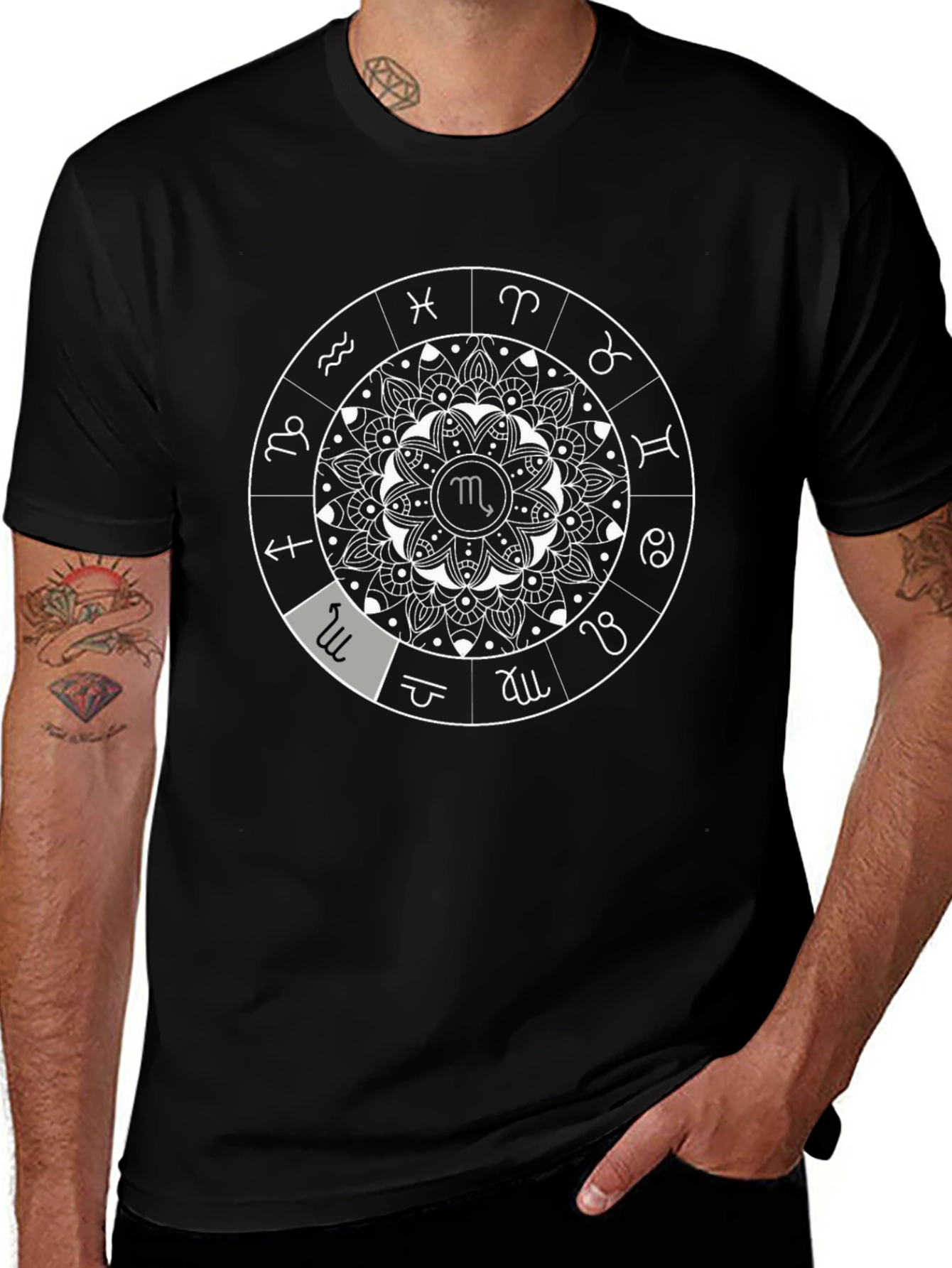Zodiac Mandala Black T-Shirt - Astrological Sign Design