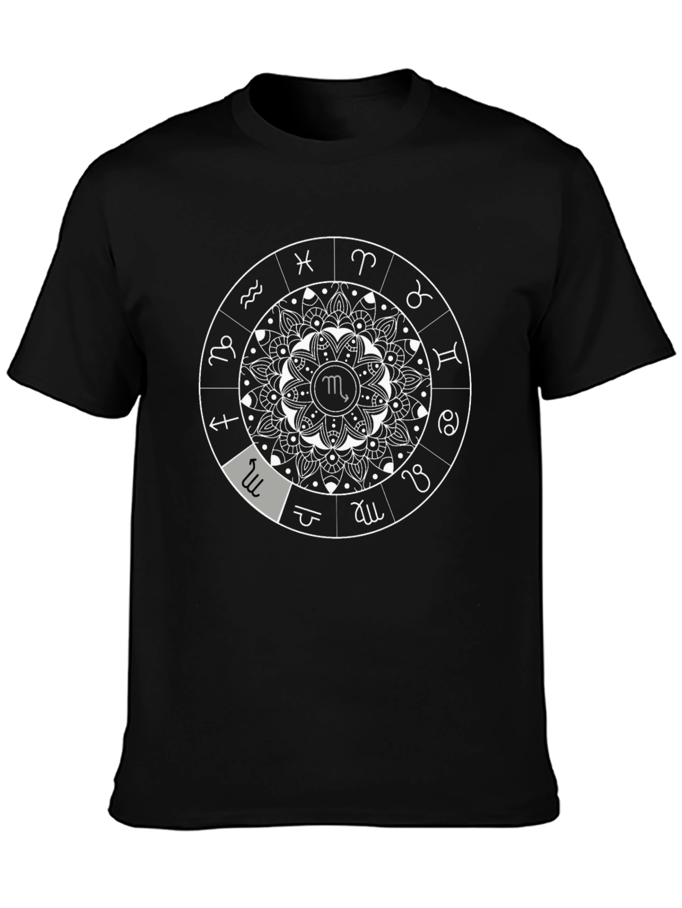 Zodiac Mandala Black T-Shirt - Astrological Sign Design