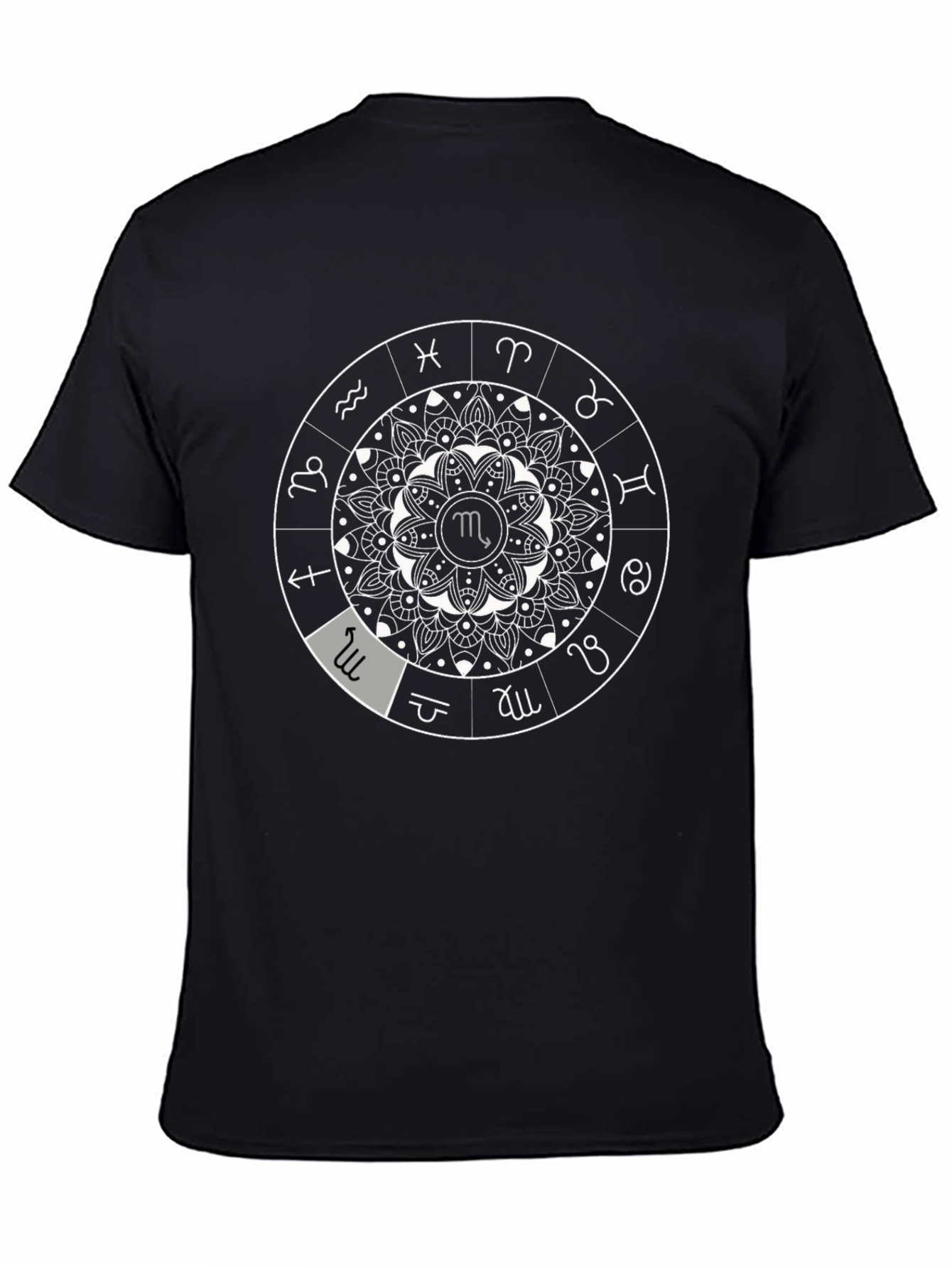 Zodiac Mandala Black T-Shirt - Astrological Sign Design