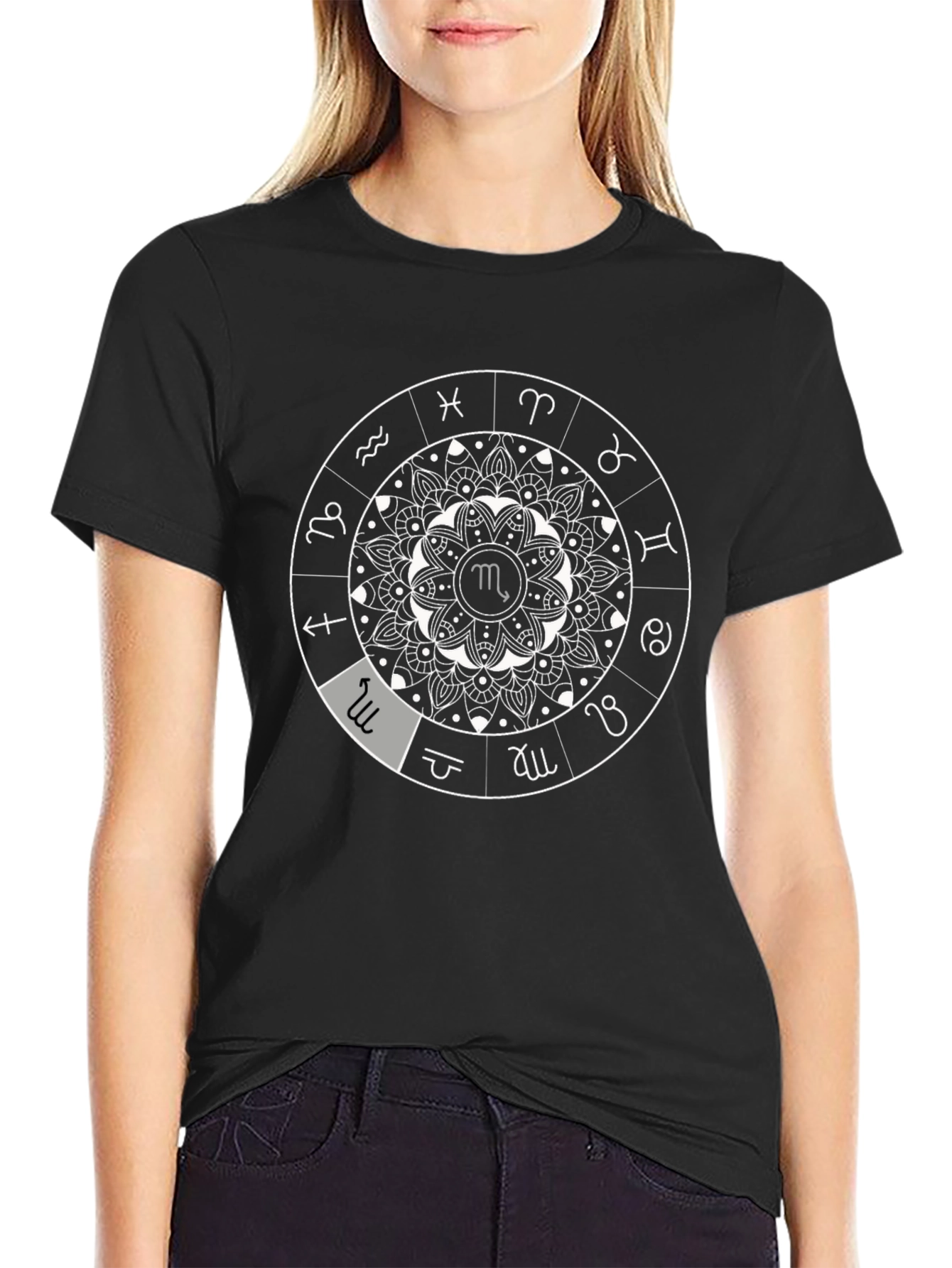 Zodiac Mandala Black T-Shirt - Astrological Sign Design
