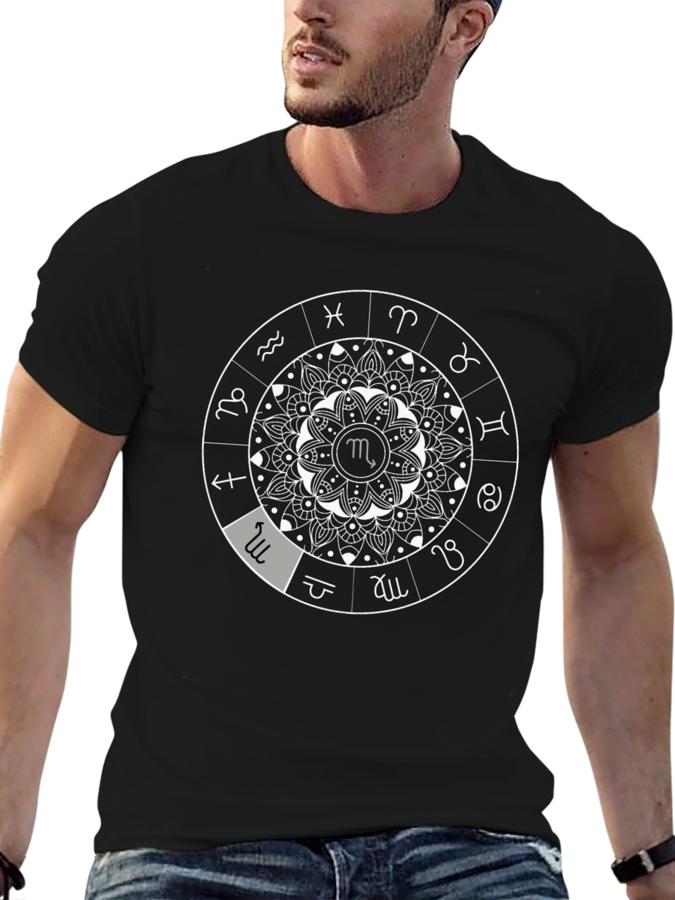 Zodiac Mandala Black T-Shirt - Astrological Sign Design