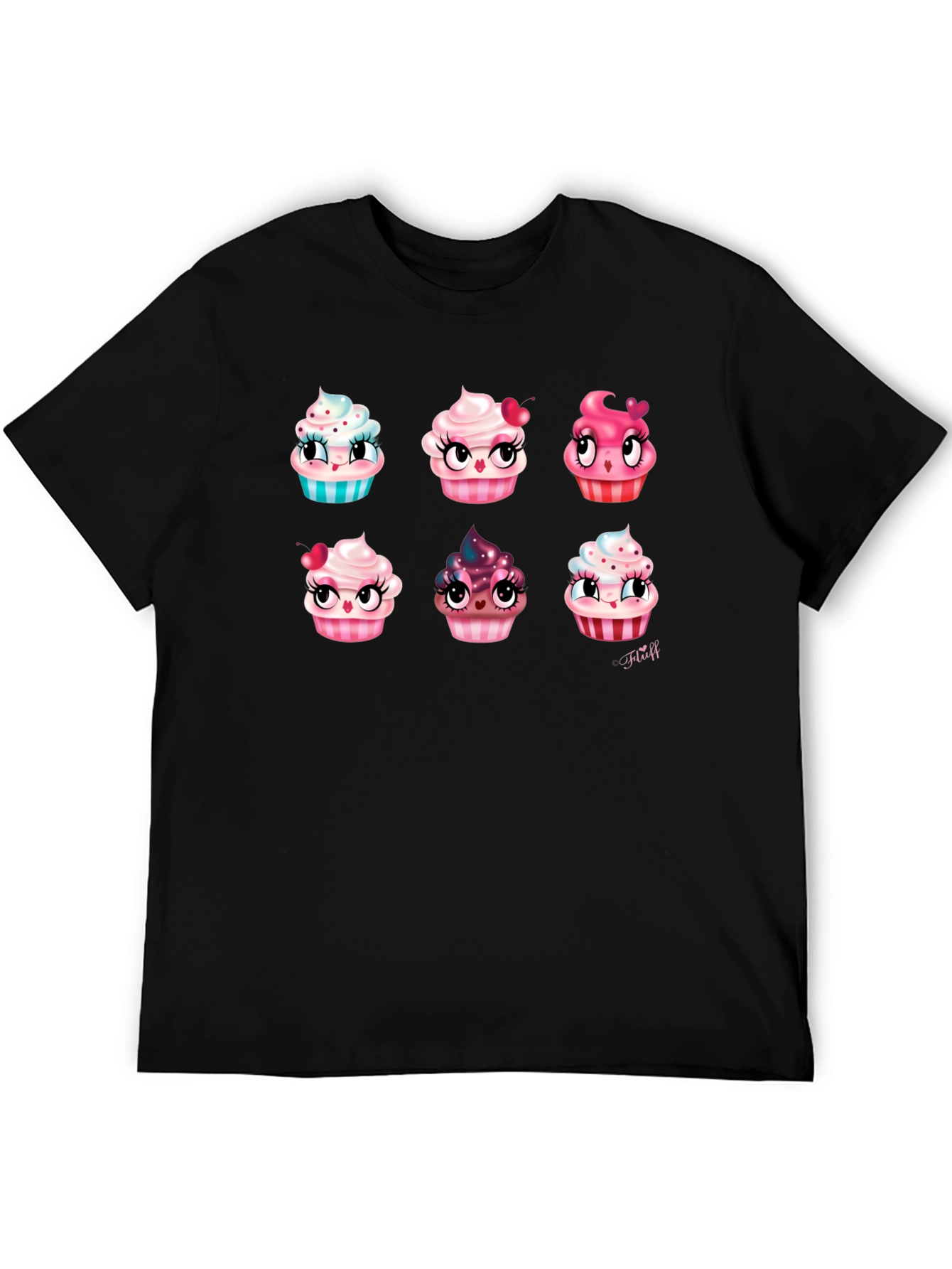 Cute Cartoon Cupcake Graphic Black T-Shirt