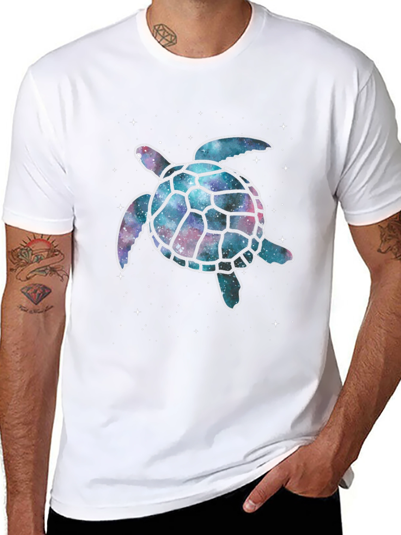 Cosmic Turtle Graphic T-Shirt - Black