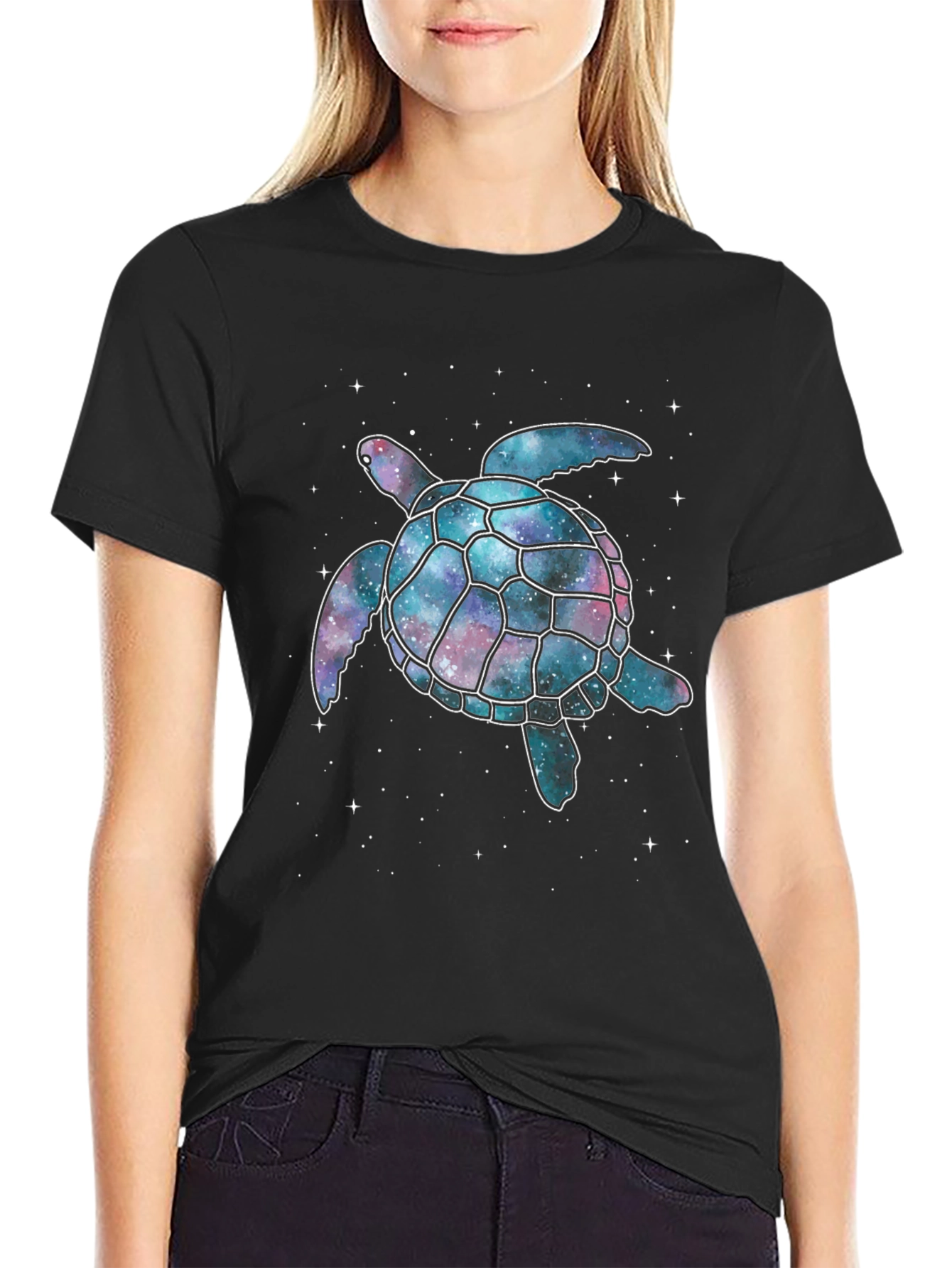 Cosmic Turtle Graphic T-Shirt - Black
