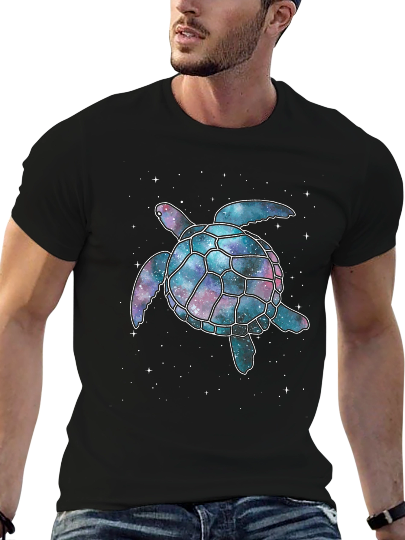 Cosmic Turtle Graphic T-Shirt - Black