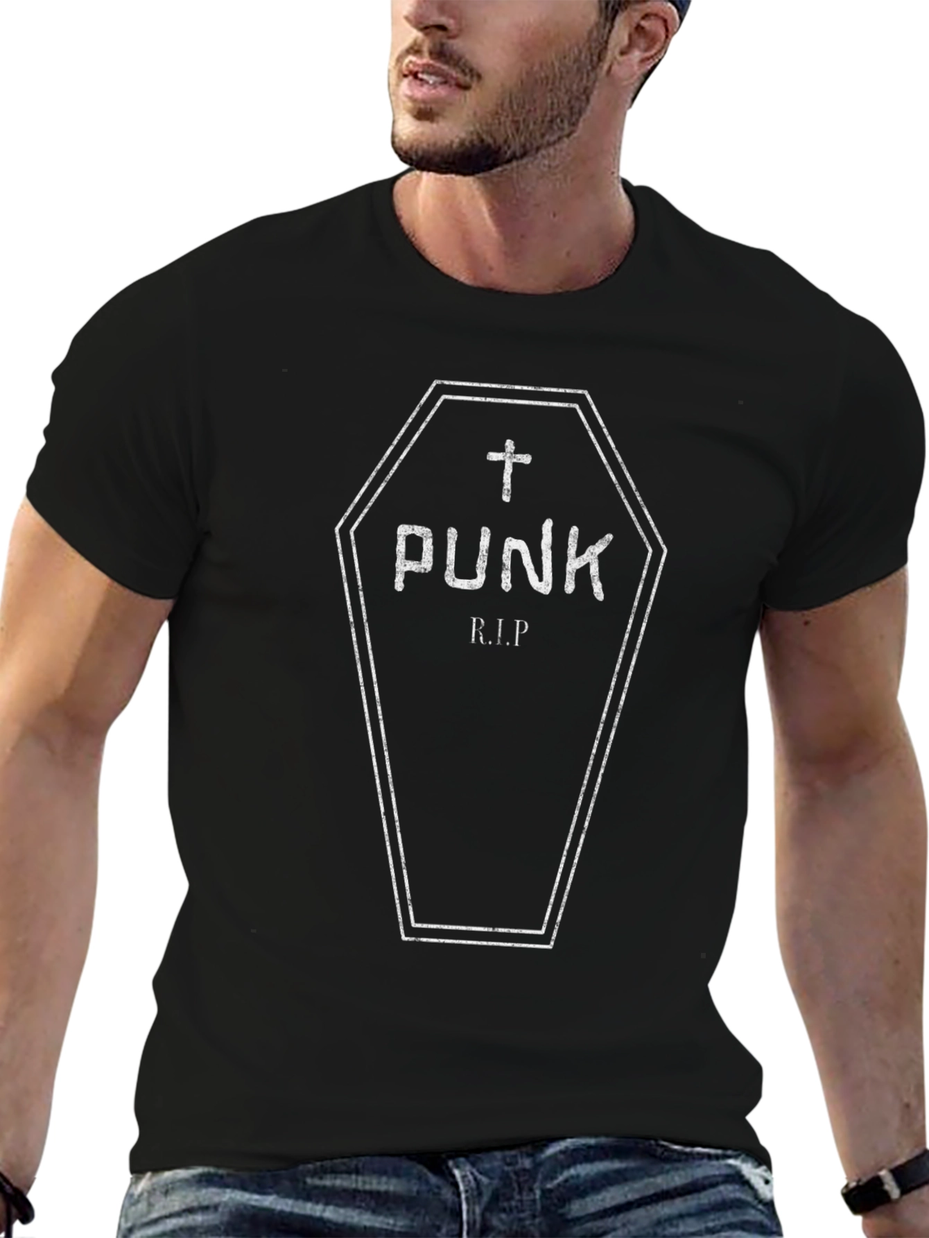Punk RIP Coffin Graphic Tee - Black Cotton T-Shirt