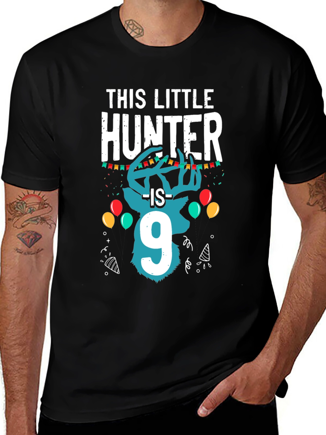 Little Hunter 9th Birthday Black T-Shirt