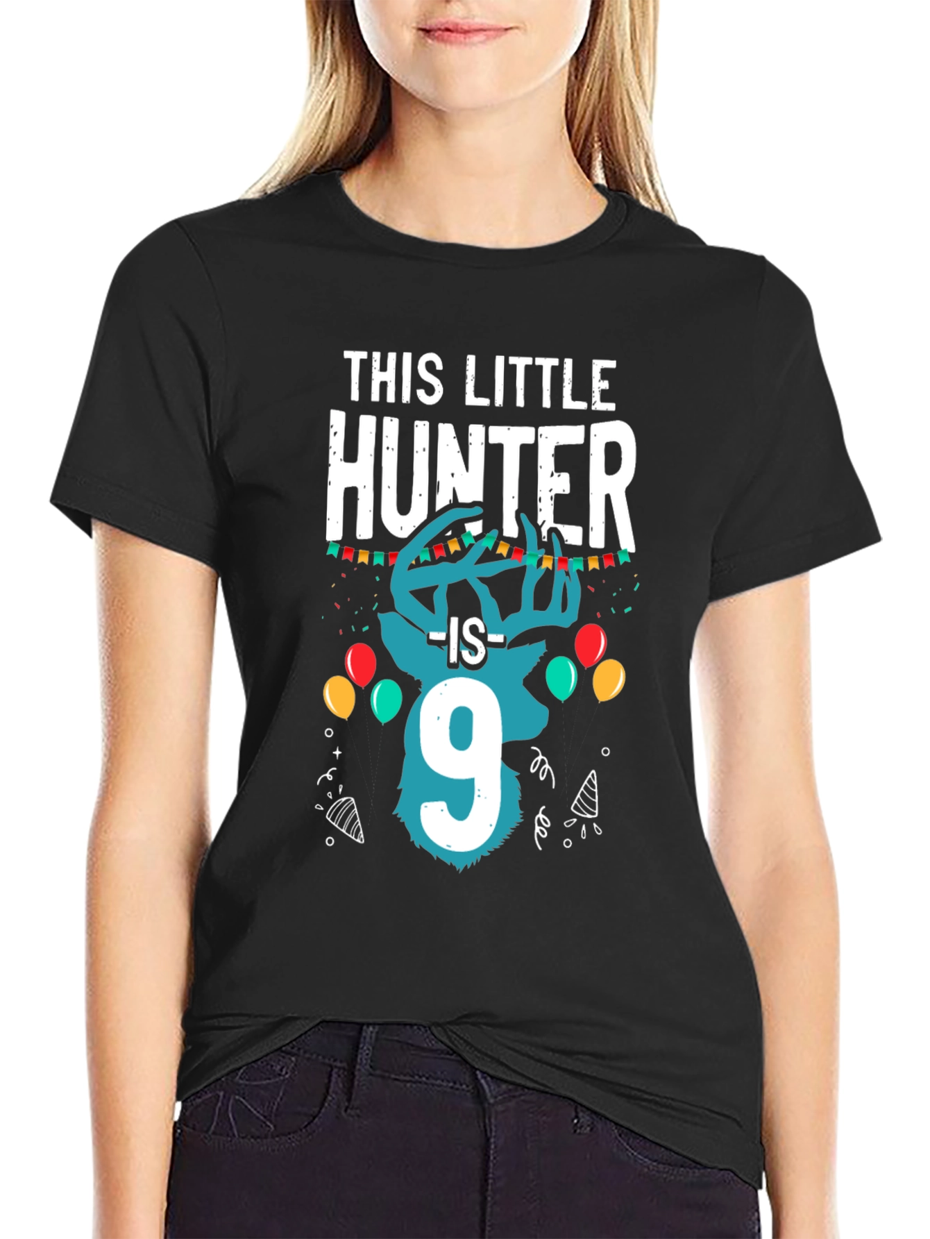 Little Hunter 9th Birthday Black T-Shirt