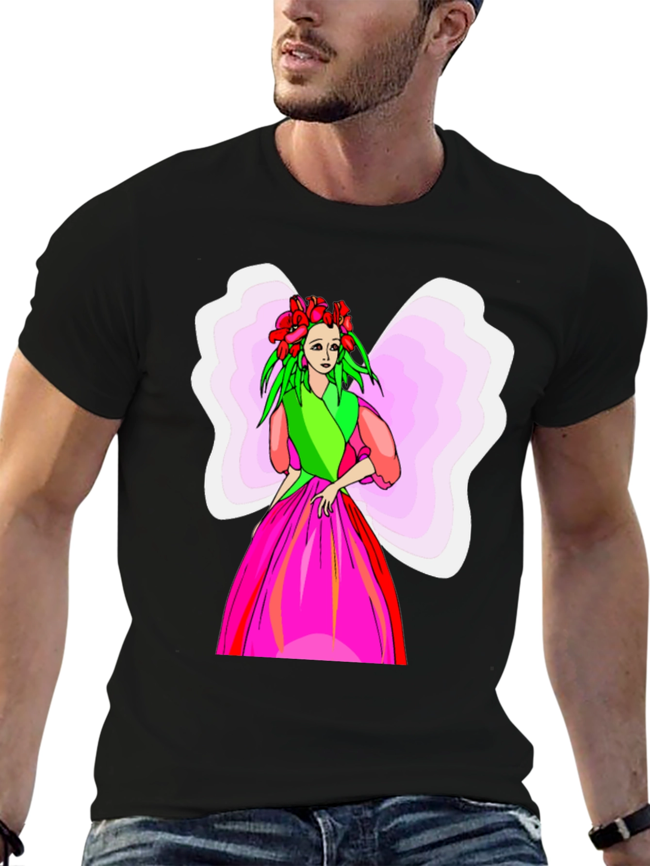 Fairy Graphic Tee - Black Cotton T-Shirt