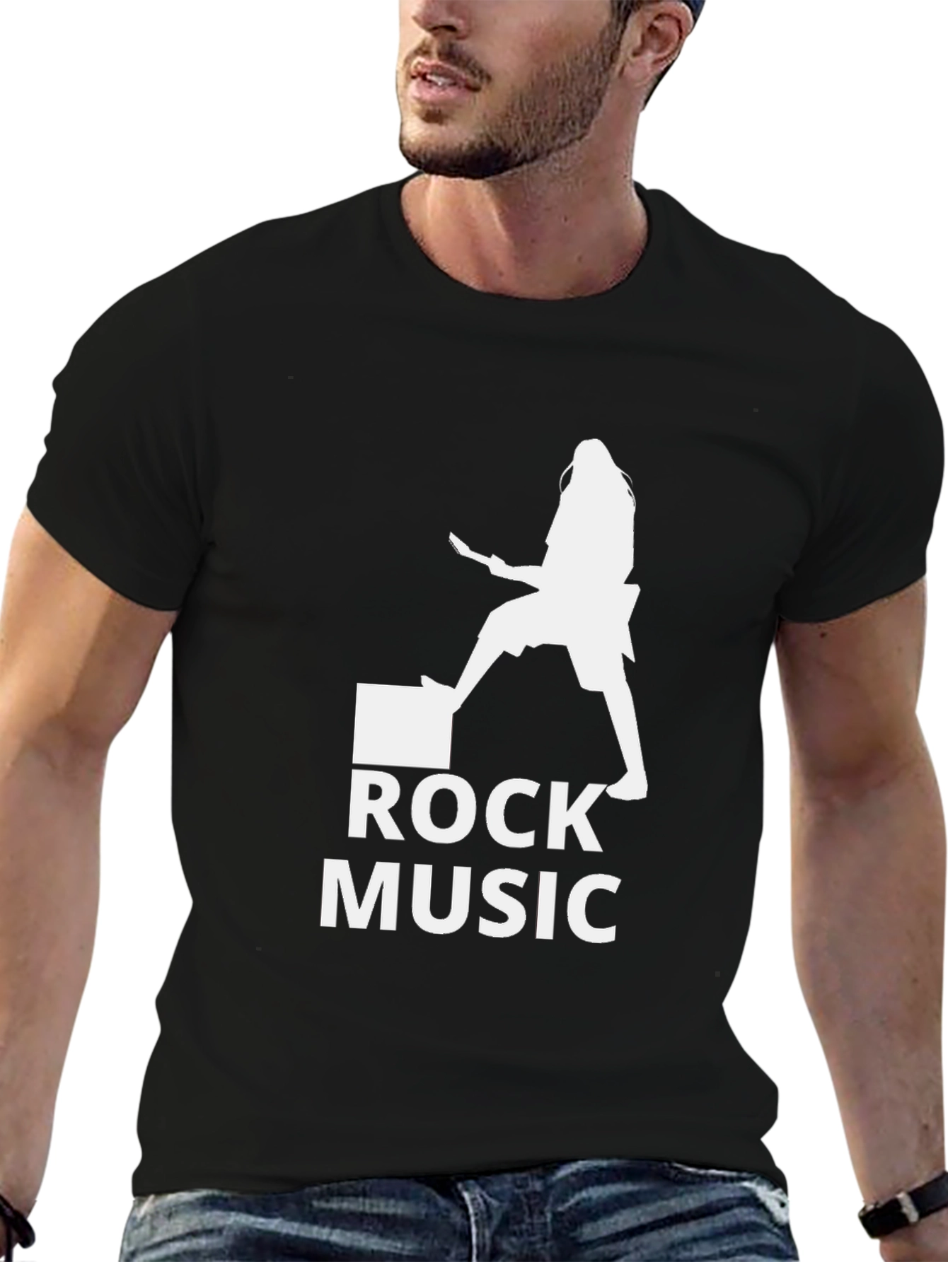 Rock Music Guitarist Graphic Tee - Black